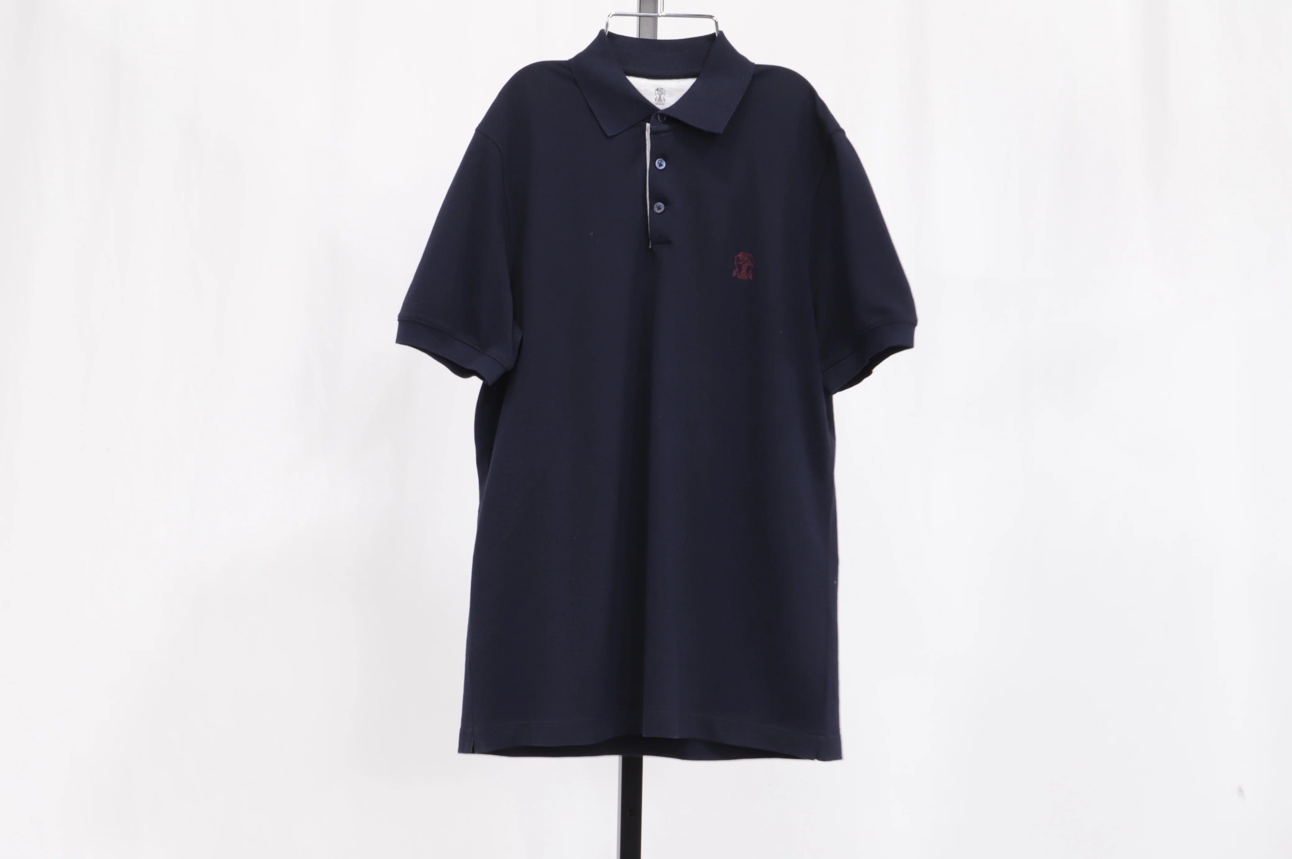 Men's Brunello Cucinelli Logo-Embroidered Short Sleeve Polo Shirt in Navy Blue Cotton - Image 6