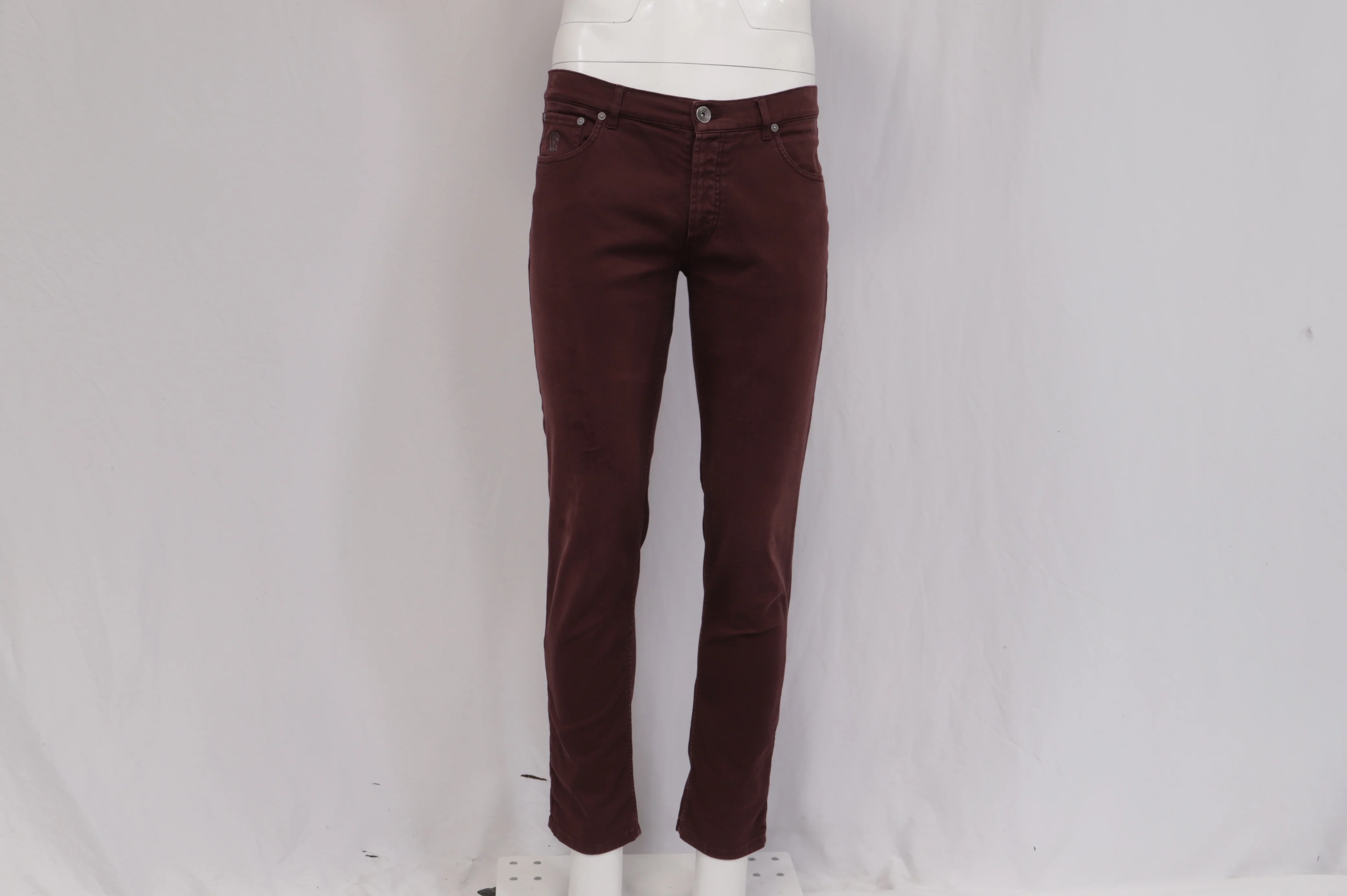Men's Brunello Cucinelli Low-Rise Skinny Jeans in Burgundy Cotton - Image 7
