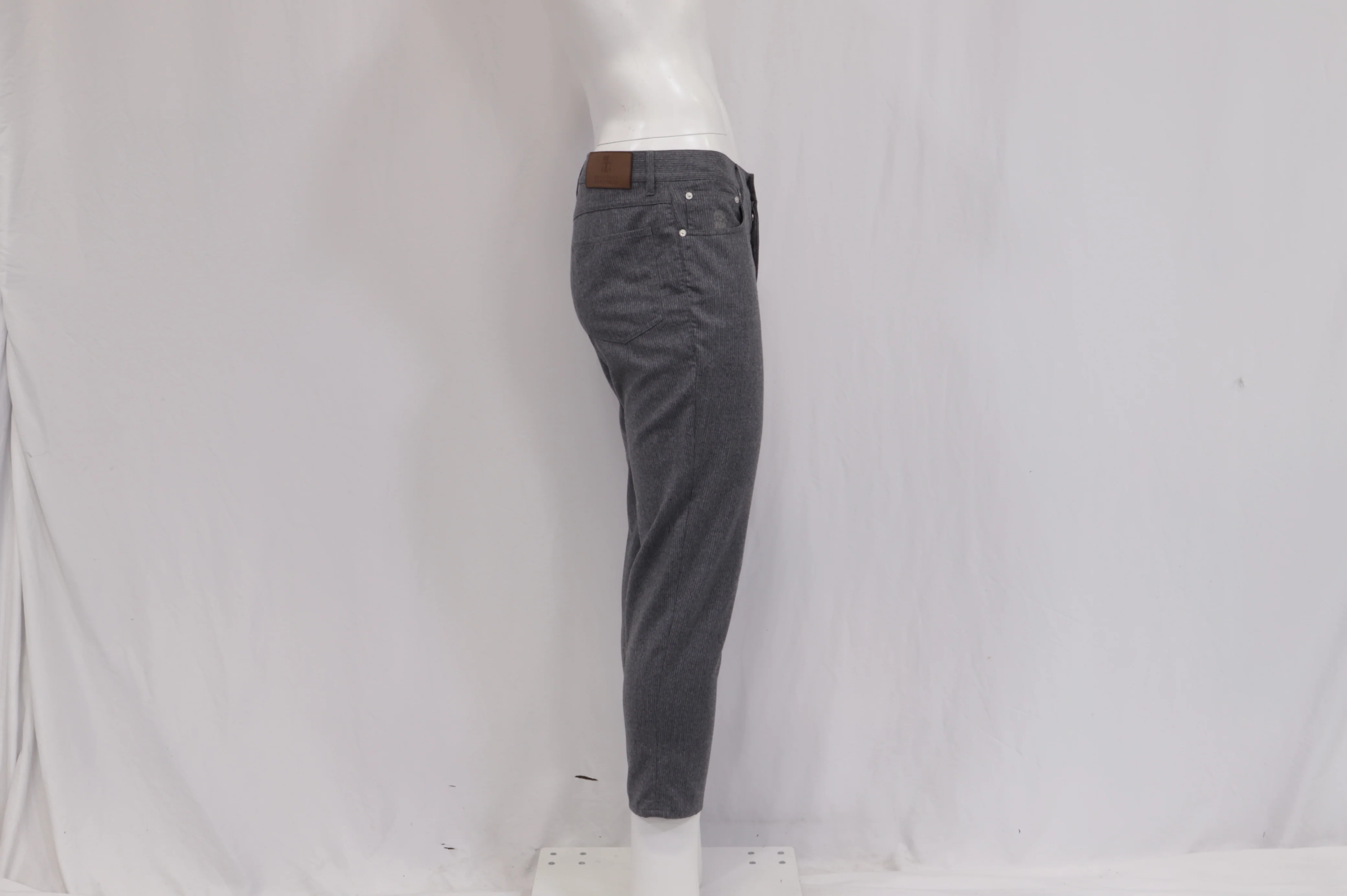 Men's Brunello Cucinelli Pinstripe Cropped Trousers in Grey Wool - Image 8
