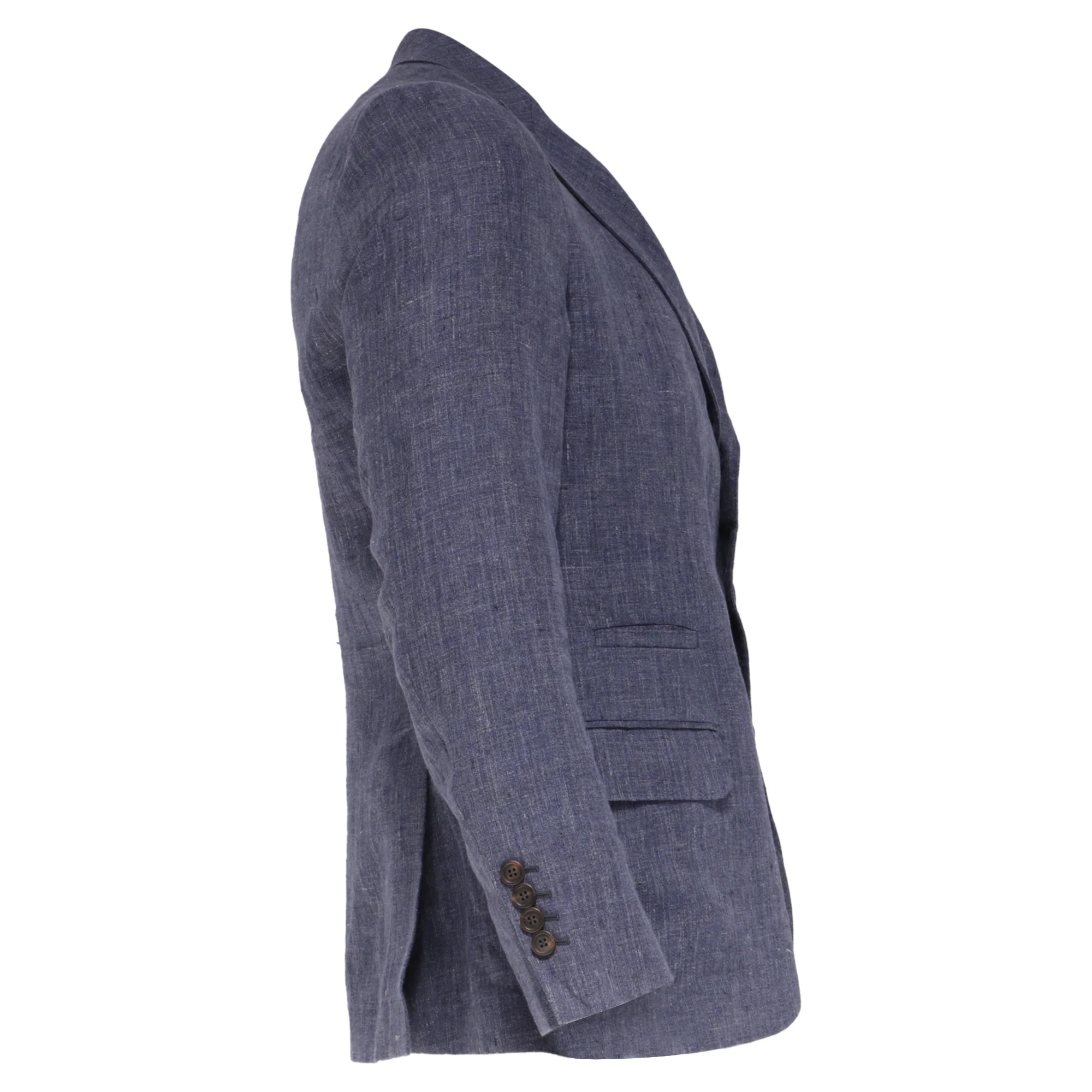 Men's Brunello Cucinelli Single-Breasted Blazer with Pockets in Navy Blue Linen - Image 3