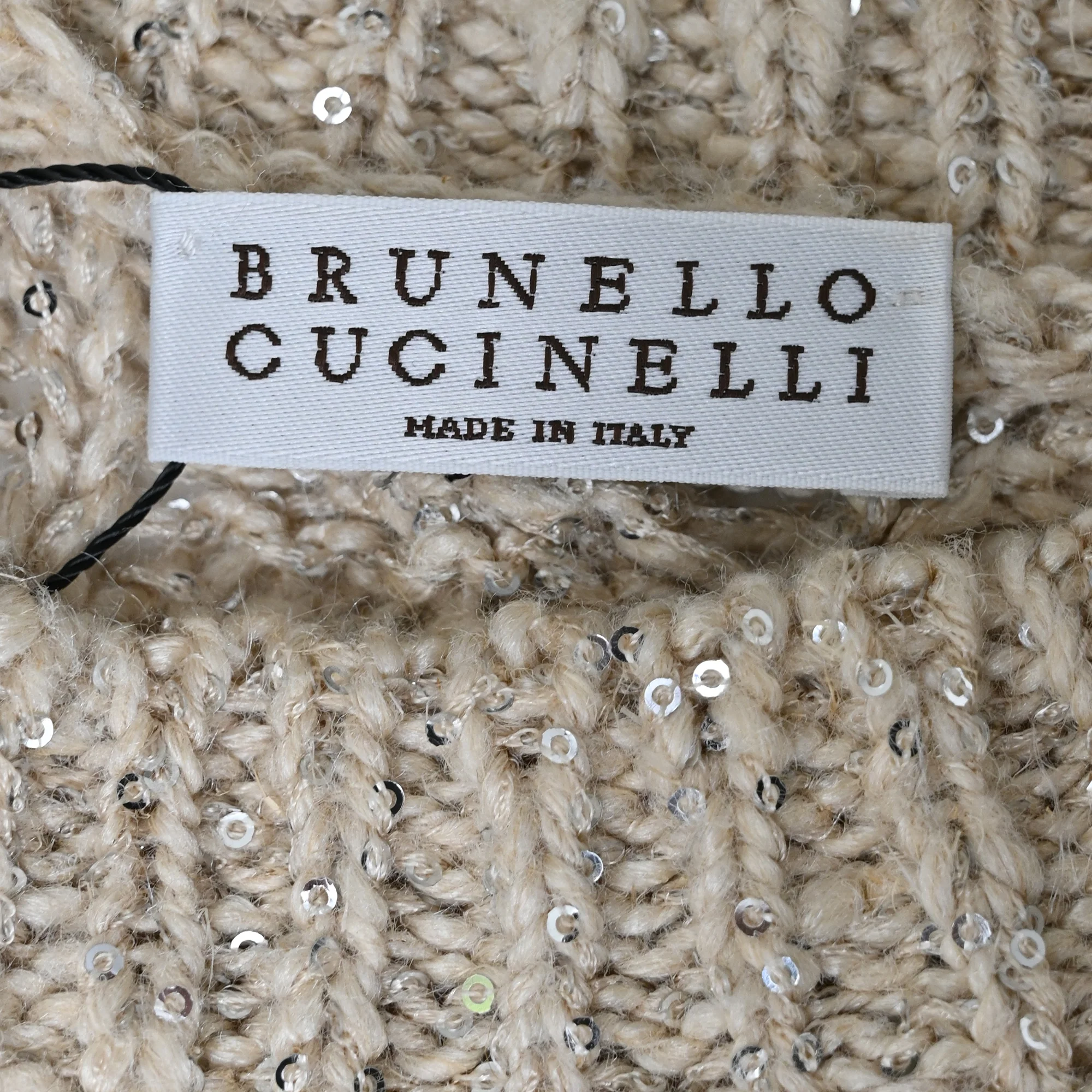 Women's Brunello Cucinelli Sequin Cable Knit Sweater in Beige Silk & Linen - Image 4