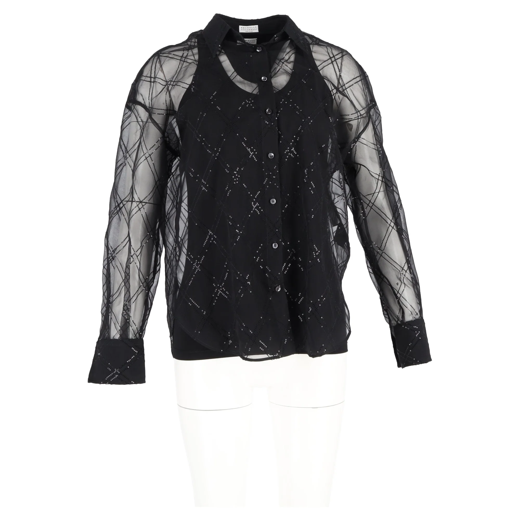 Women's Brunello Cucinelli Sequin-Embellished Blouse In Black Silk - Image 4