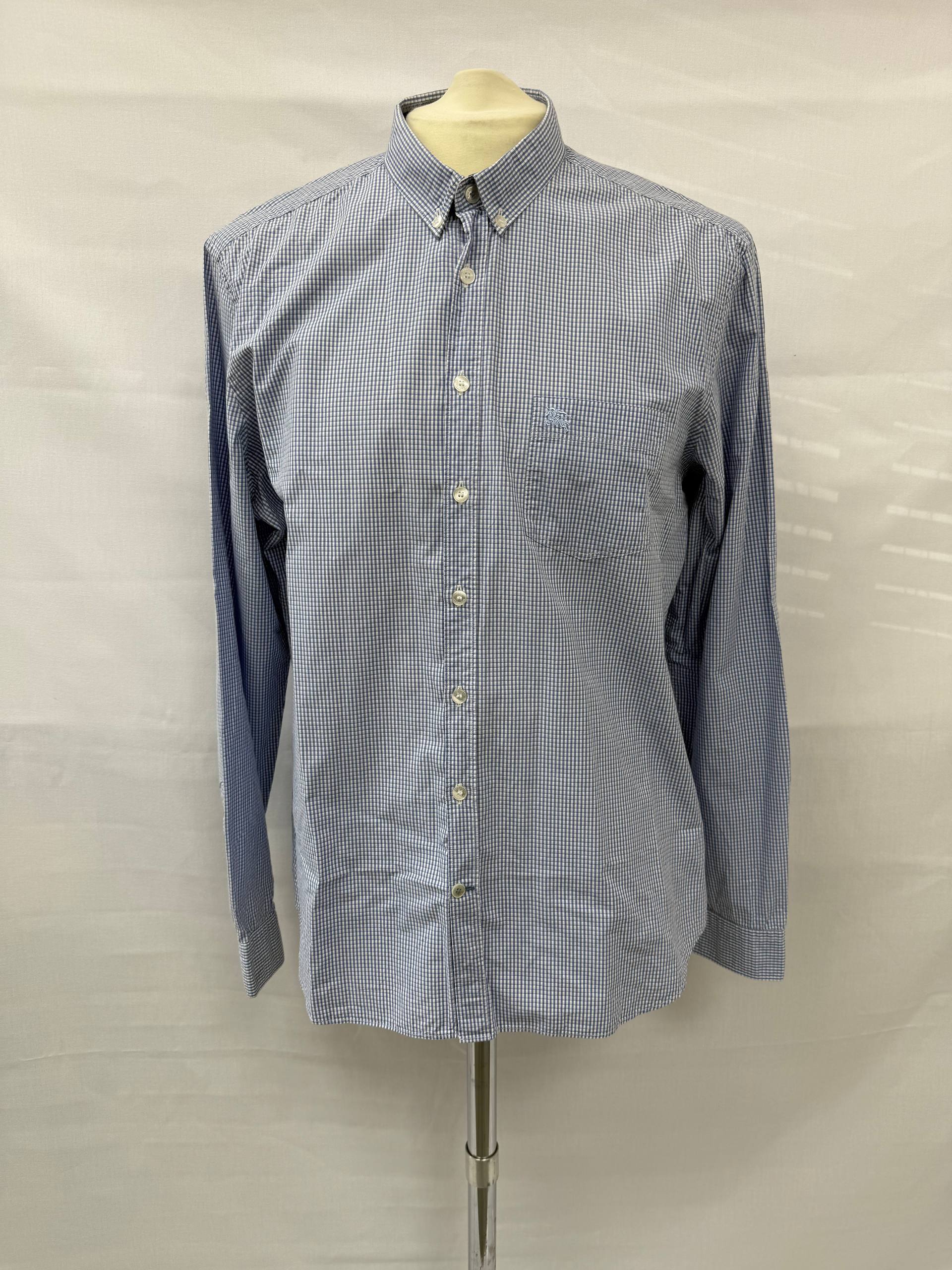 Men's Burberry Brit Gingham Long Sleeve Shirt in Blue Cotton - Image 6