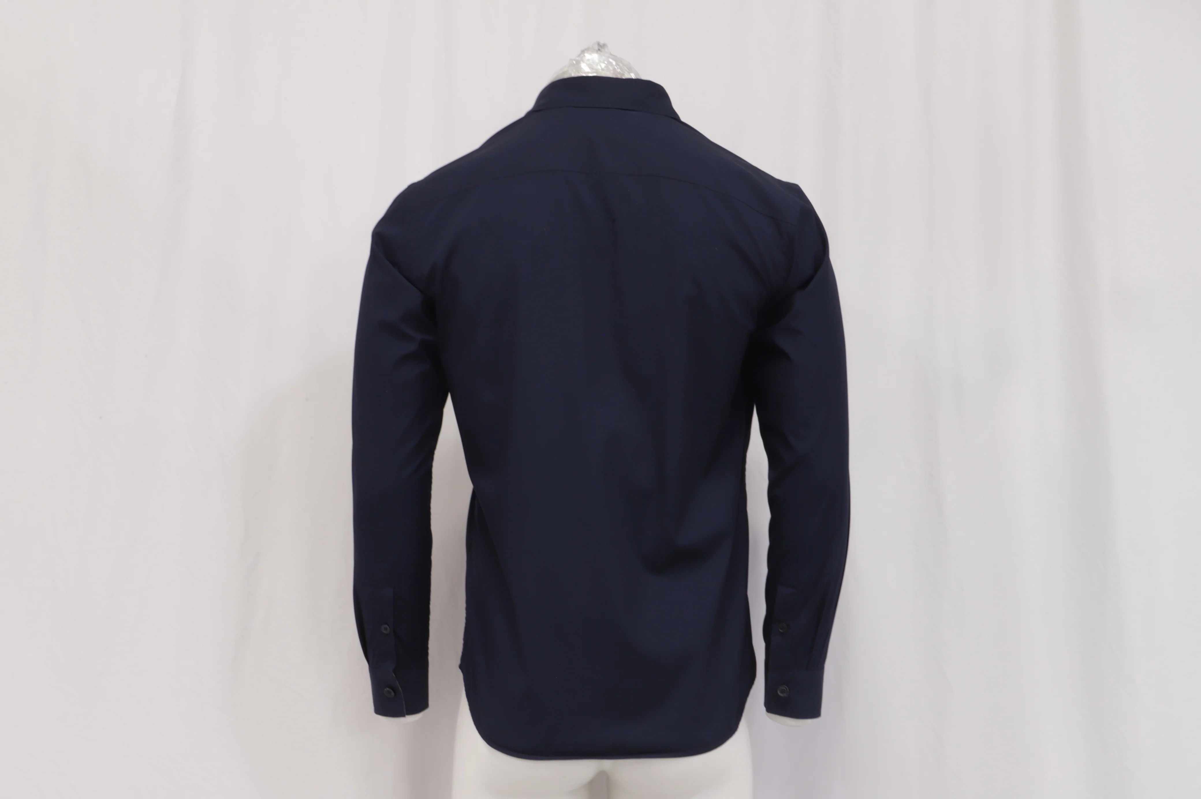 Men's Burberry Logo-Embroidered Button-Down Shirt in Navy Blue Cotton - Image 10