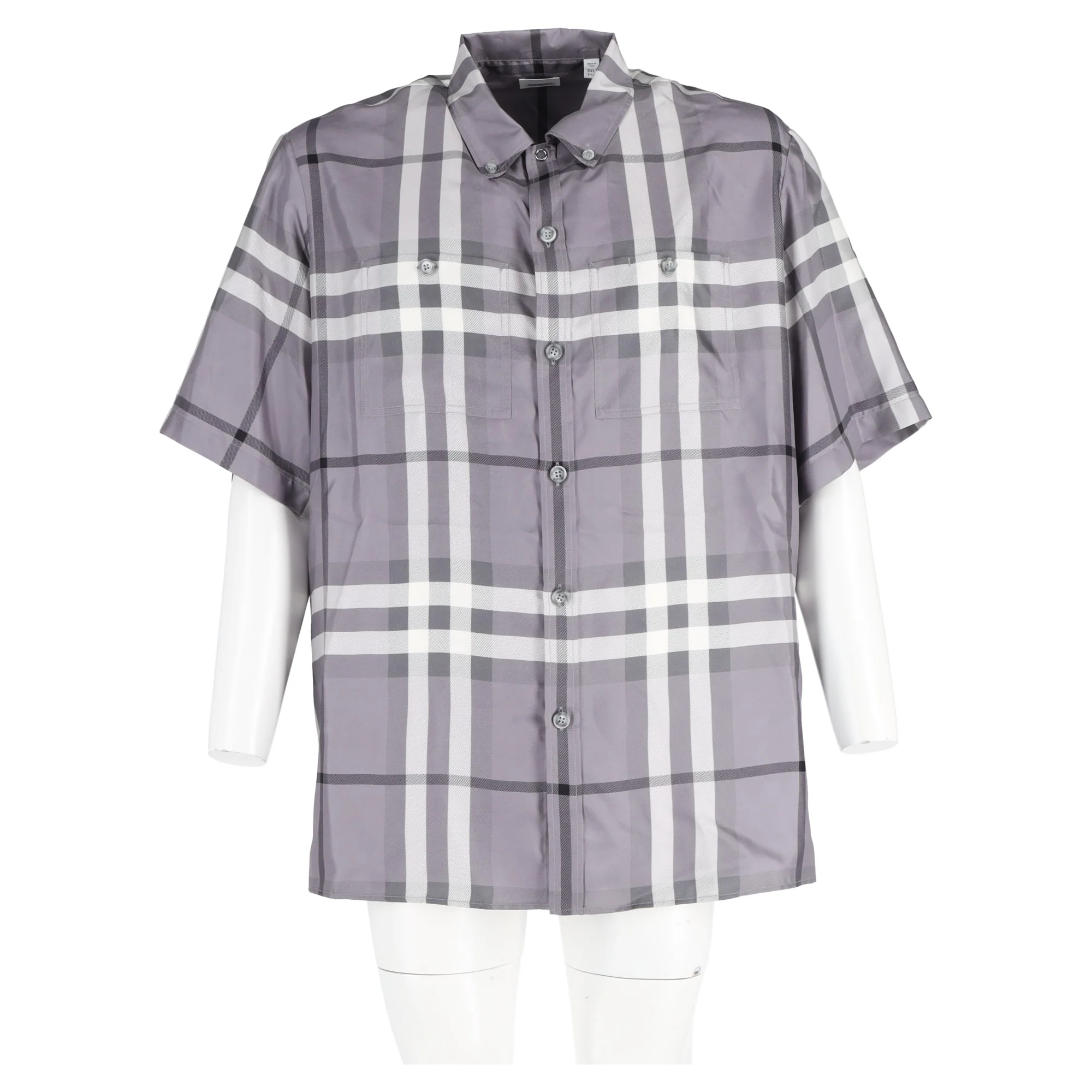 Women's Burberry Bethnal Check Shirt in Grey Silk - Image 4