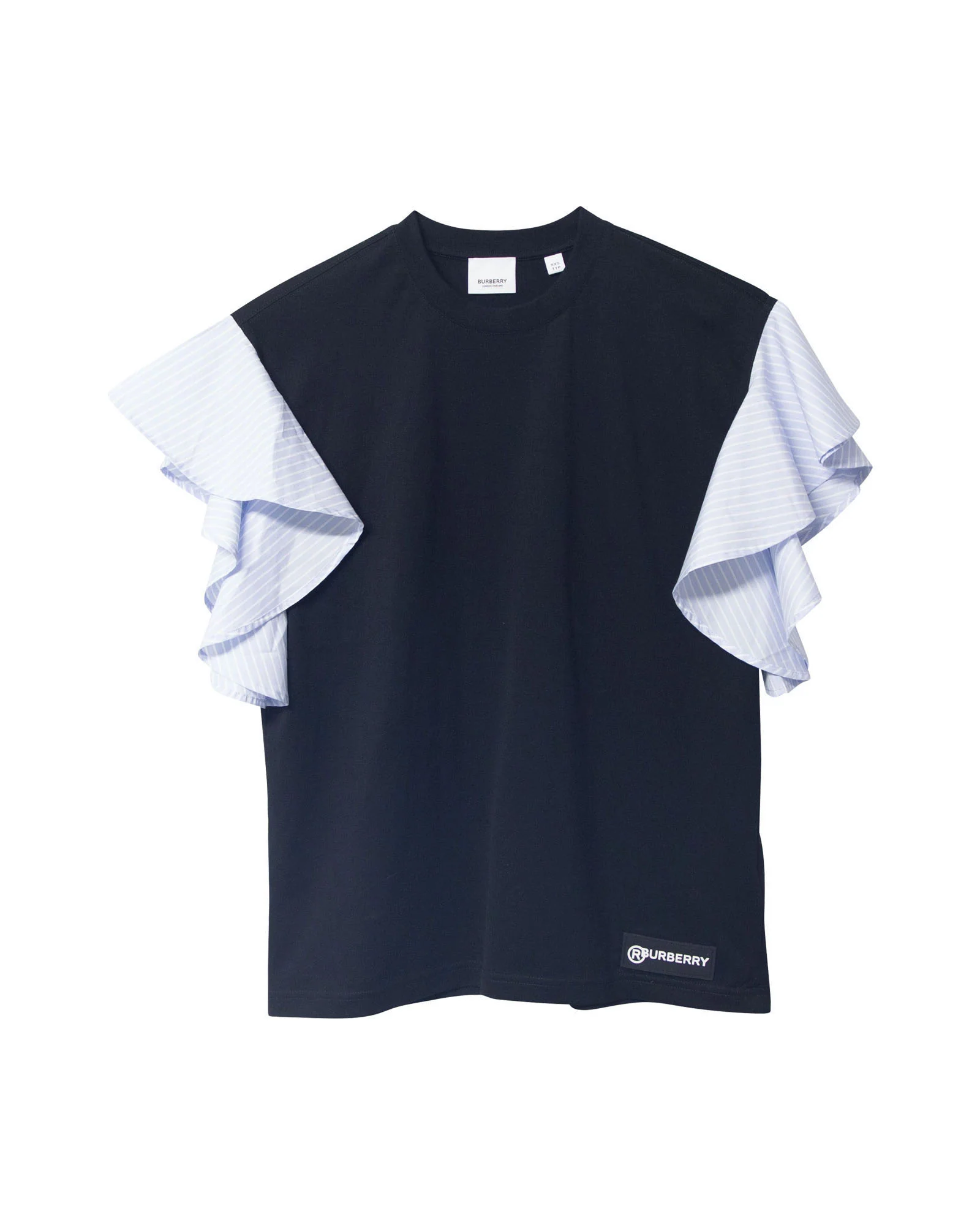 Women's Burberry Striped Ruffled-Sleeve Oversized T-shirt In Black Cotton - Image 4