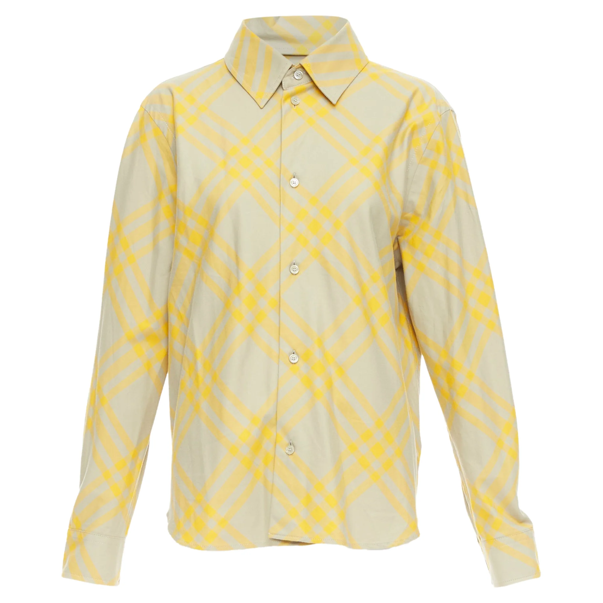 Women's Burberry yellow khaki knight House Check long sleeve shirt