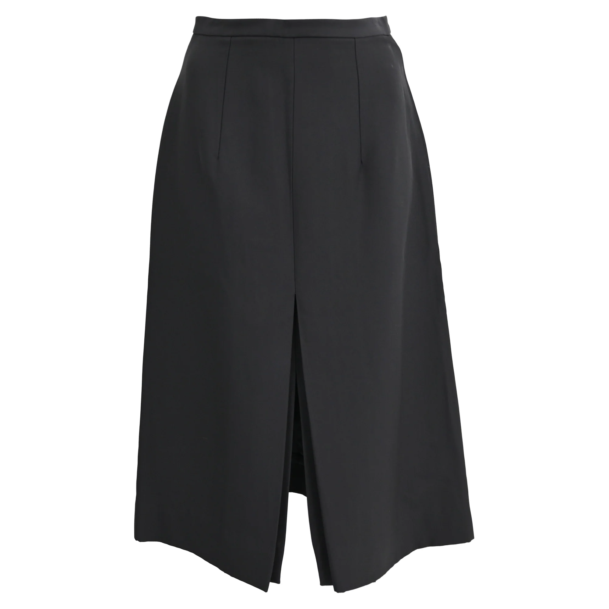 Women's Celine Front Slit Midi A-Line Skirt in Black Polyester