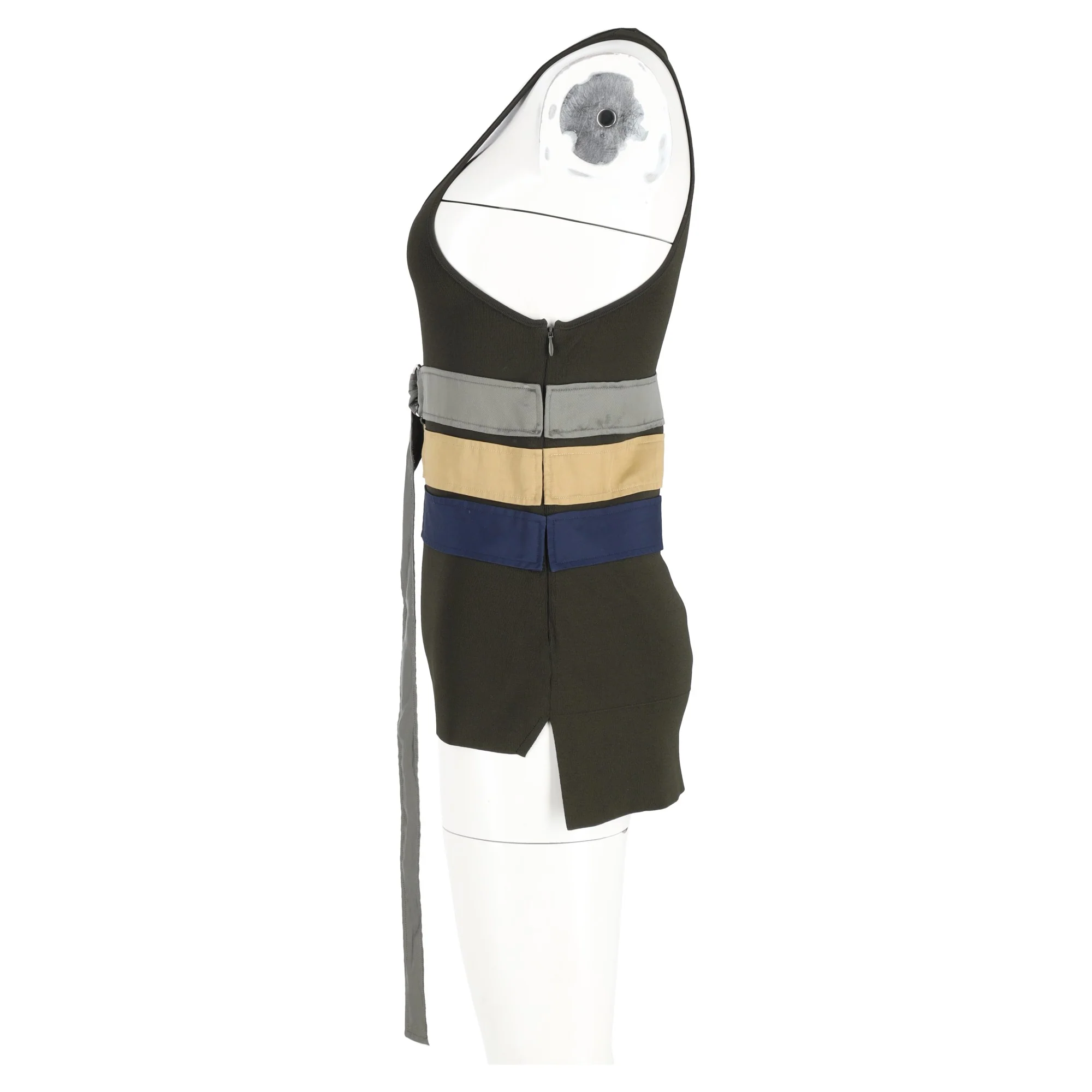 Women's Celine Knitted Belted Tank Top in Olive Viscose - Image 5