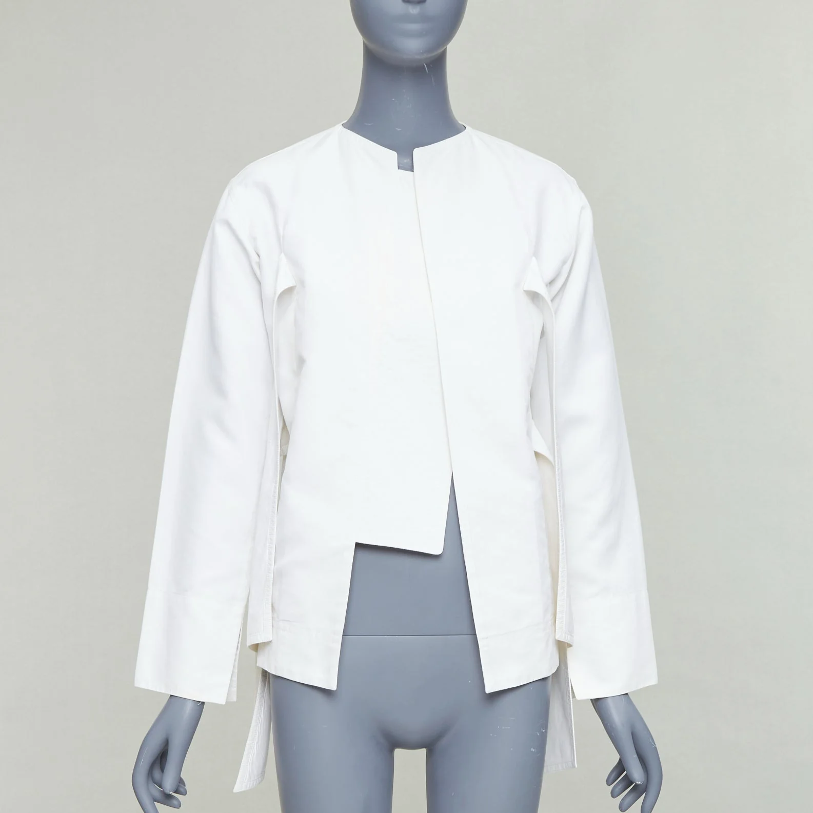 Women's Celine Phoebe Philo cream cotton silk tie front straight jacket - Image 9