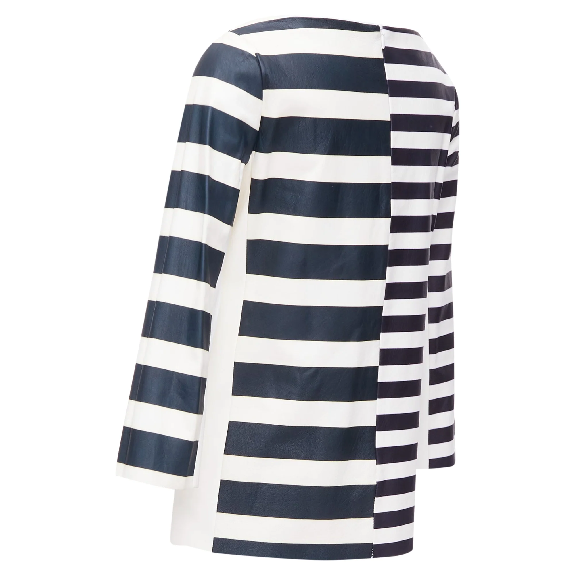 Women's Celine Phoebe Philo Genuine Lambskin Striped Leather Patch Top - Image 6