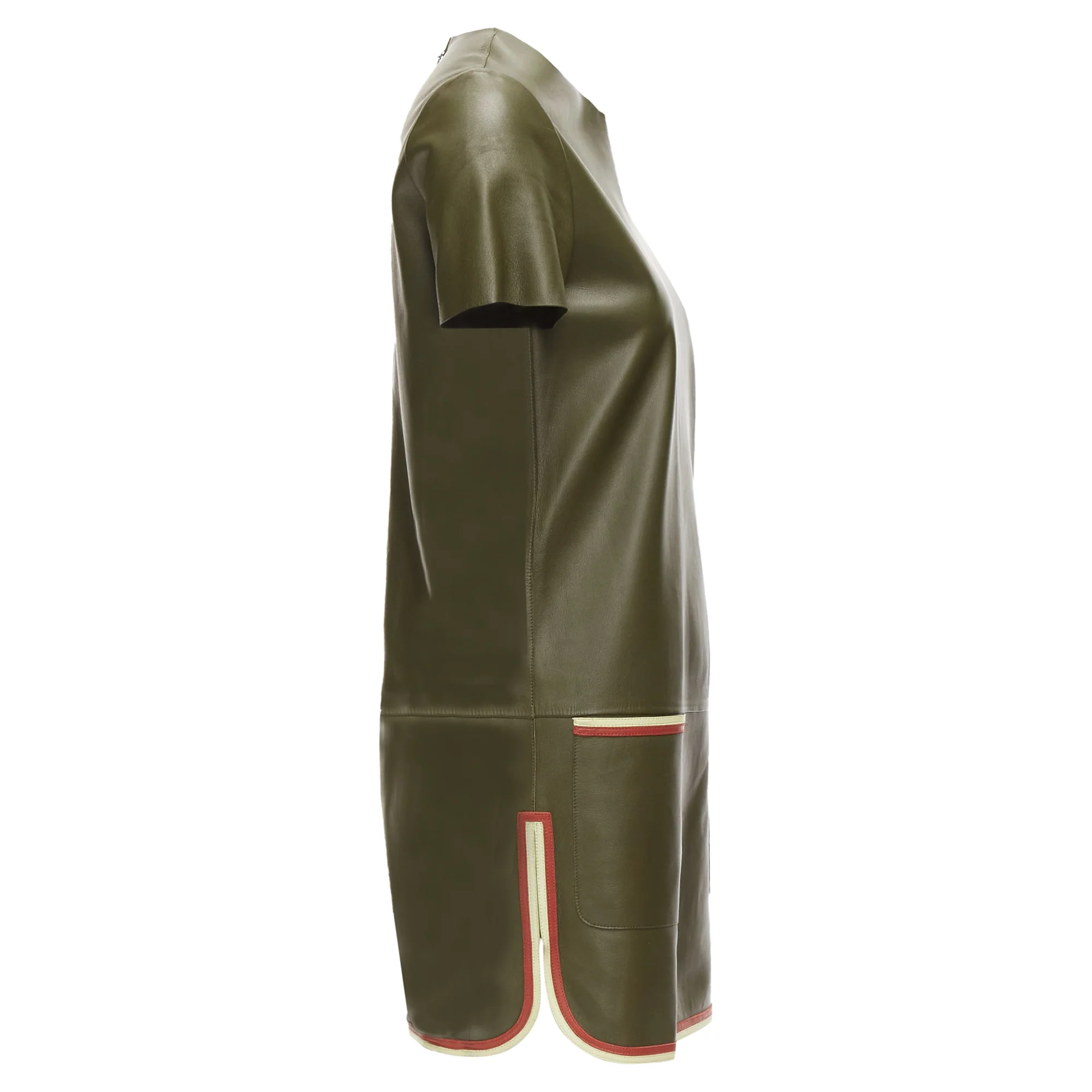 Women's Celine Phoebe Philo Leather Cream Trim Mod Dress - Image 4
