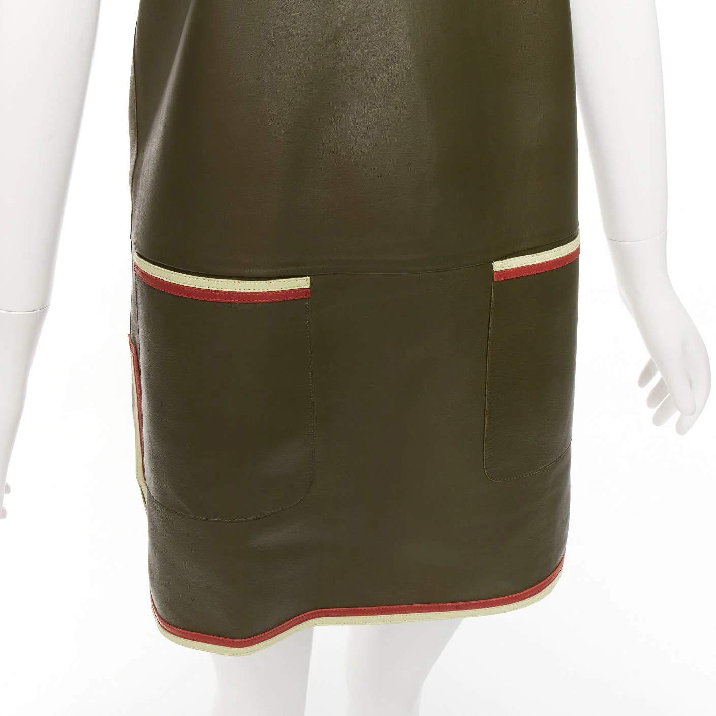 Women's Celine Phoebe Philo Leather Cream Trim Mod Dress - Image 8