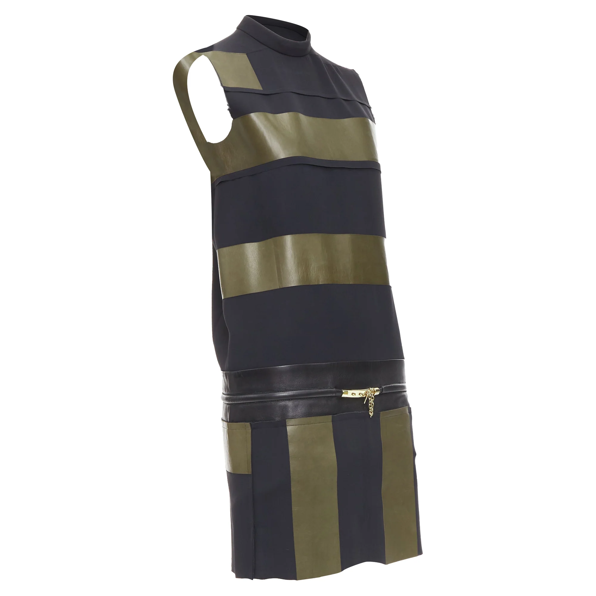 Women's Celine Phoebe Philo Leather Silk Stripe Dress - Image 3