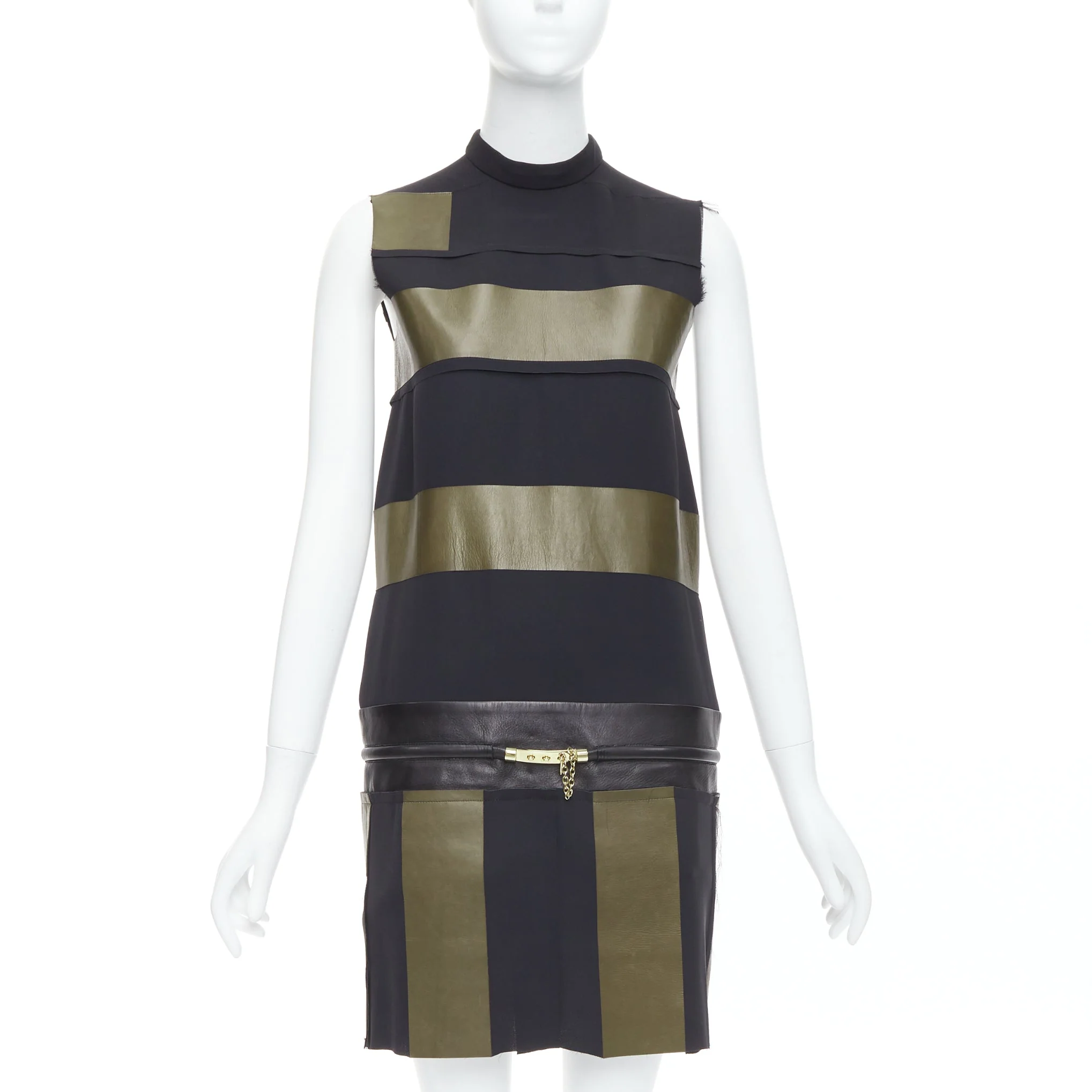 Women's Celine Phoebe Philo Leather Silk Stripe Dress - Image 7