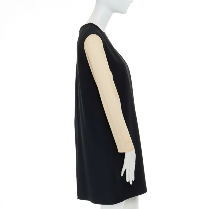 Women's Celine Phoebe Philo nude asymmetric layered silk sleeve shift dress - Image 10