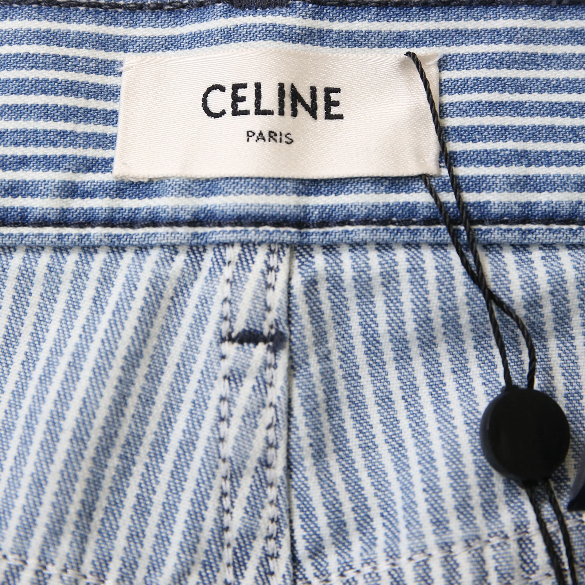 Women's Celine Striped High-Rise Shorts in Blue Cotton Denim - Image 4