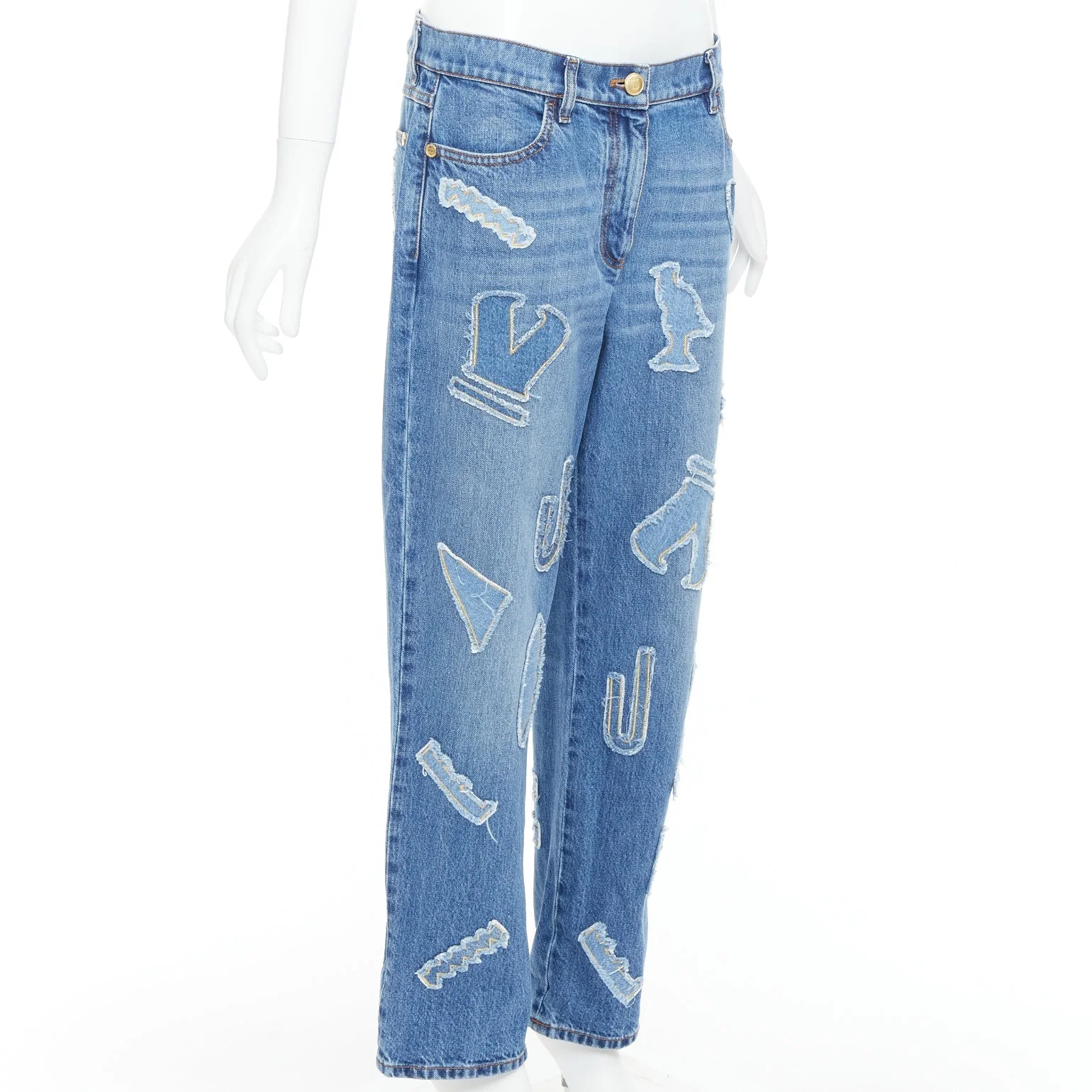 Women's Chanel 19A cotton hieroglyphics patch straight leg jeans - Image 9
