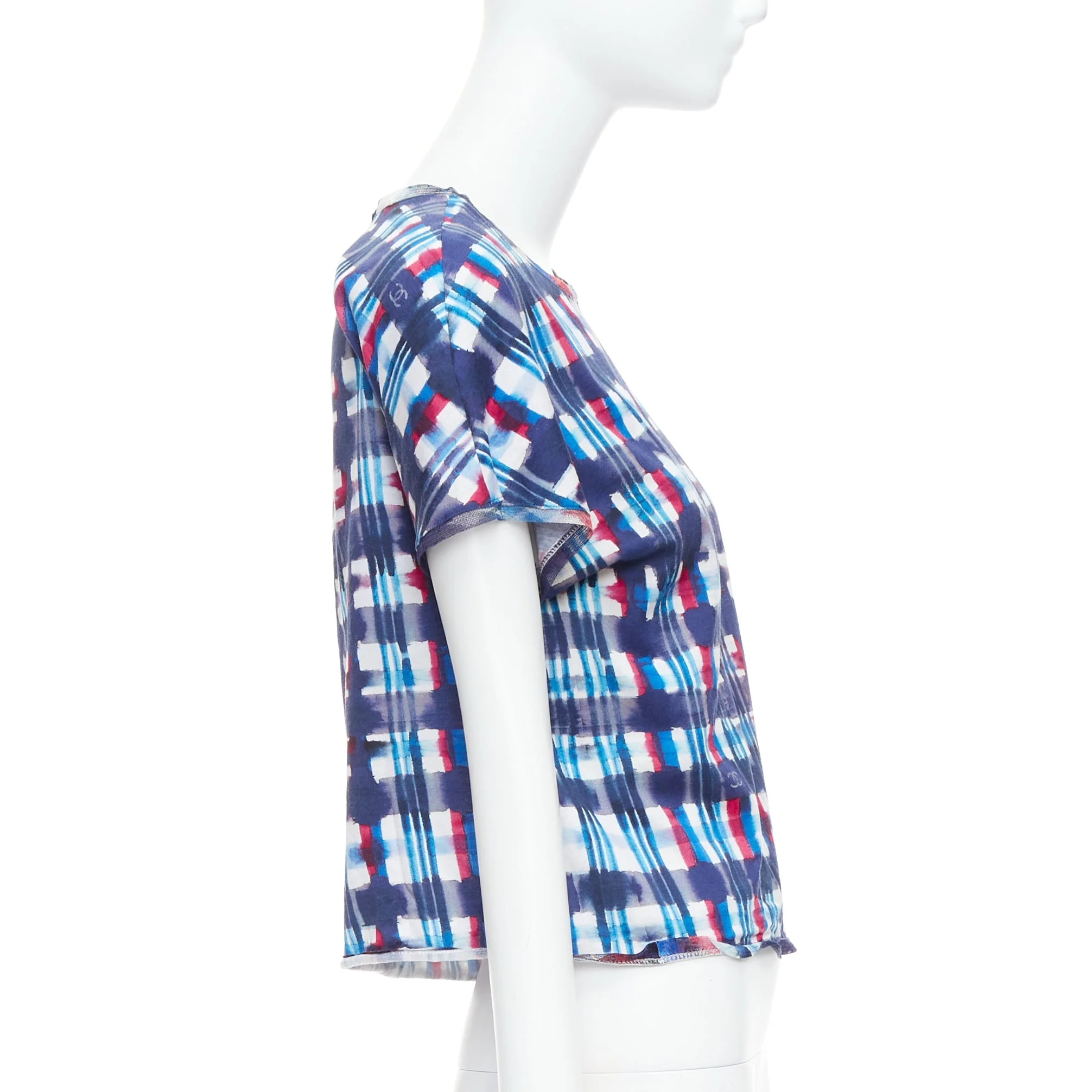 Women's Chanel check CC logo print silk trim crop top - Image 10