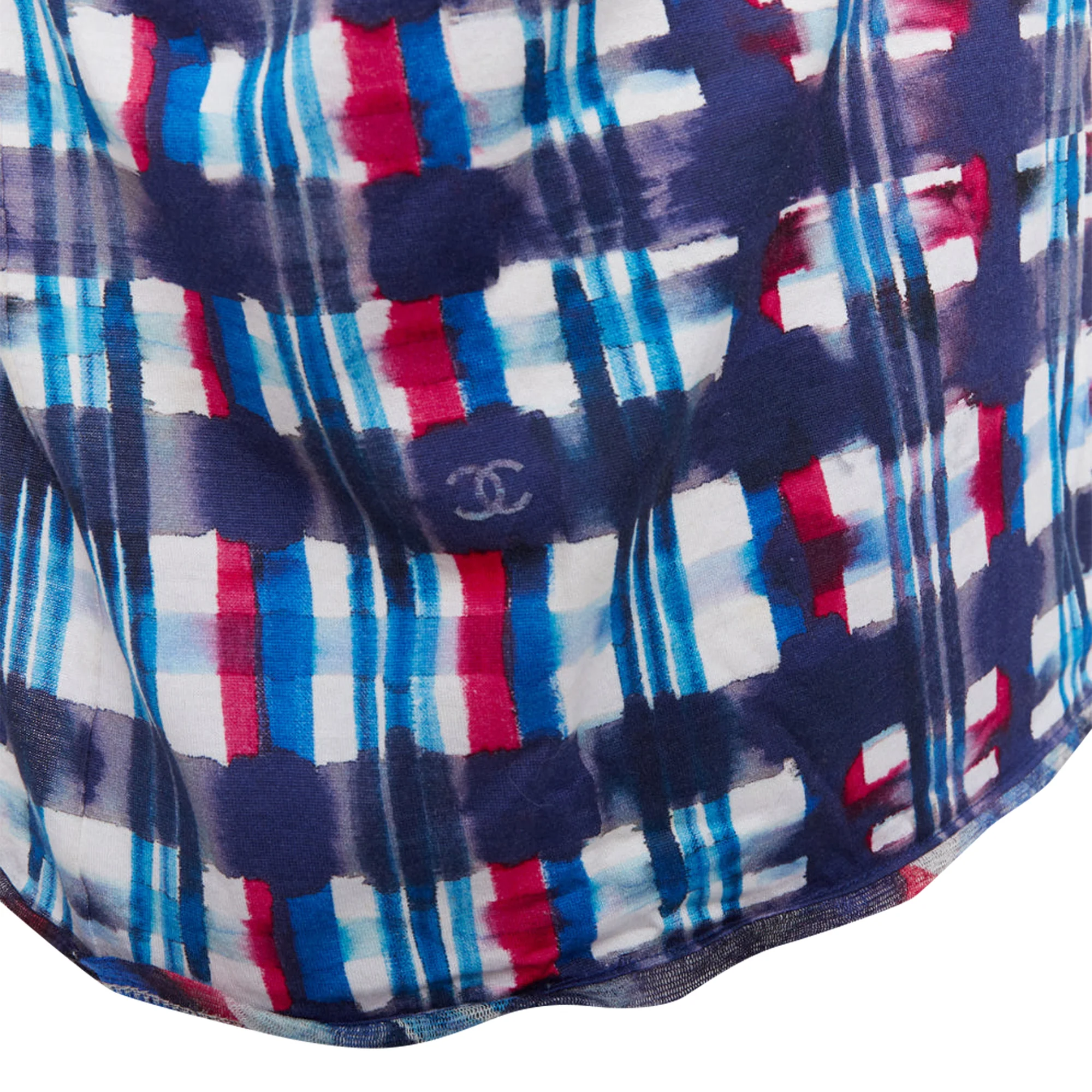Women's Chanel check CC logo print silk trim crop top - Image 2