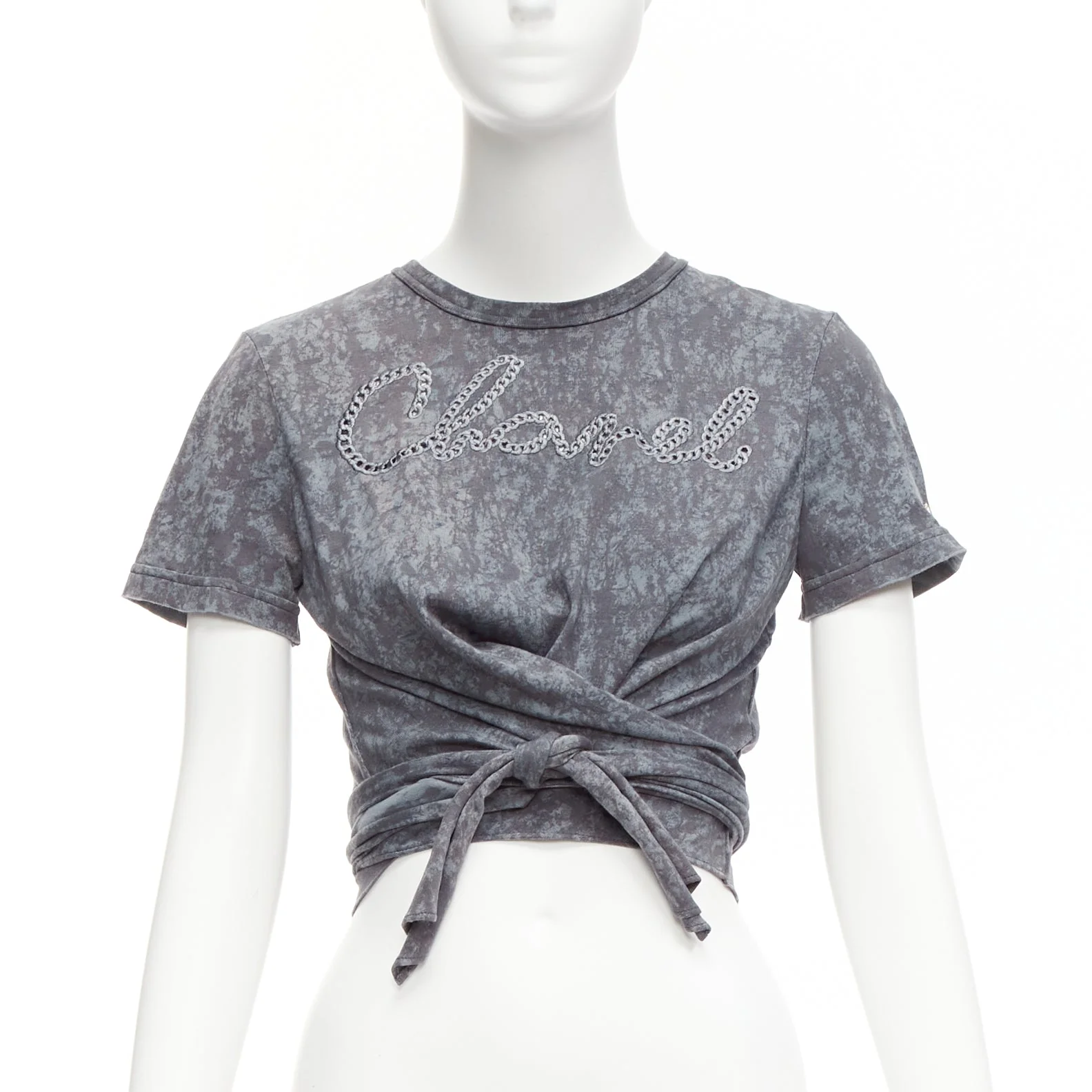 Women's Chanel rope logo embroidery tie cropped tshirt - Image 7