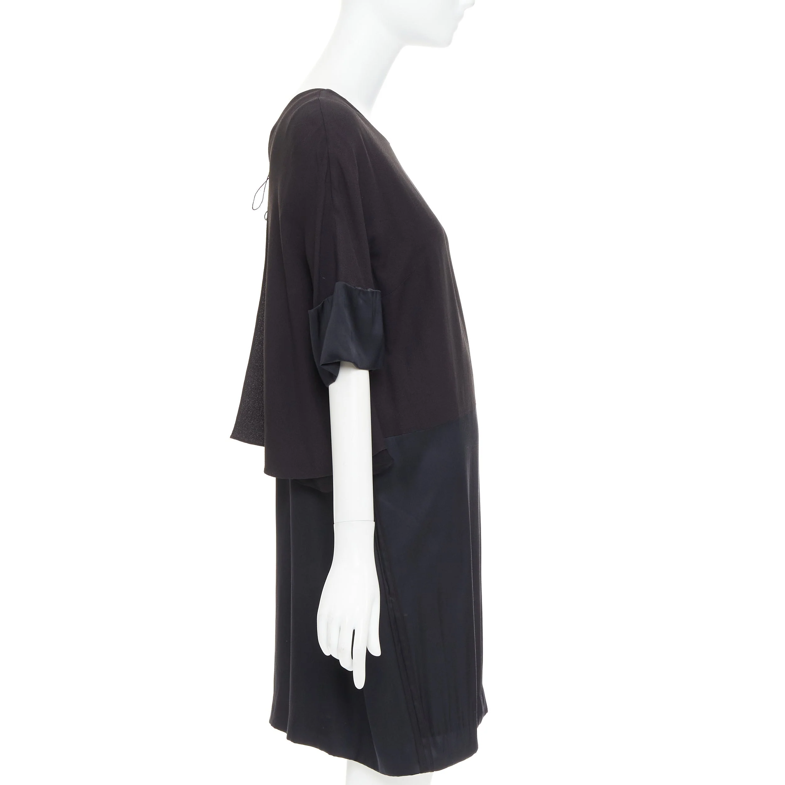 Women's CHLOE black 100% silk crepe satin contrast cape back dress FR42 XL - Image 4