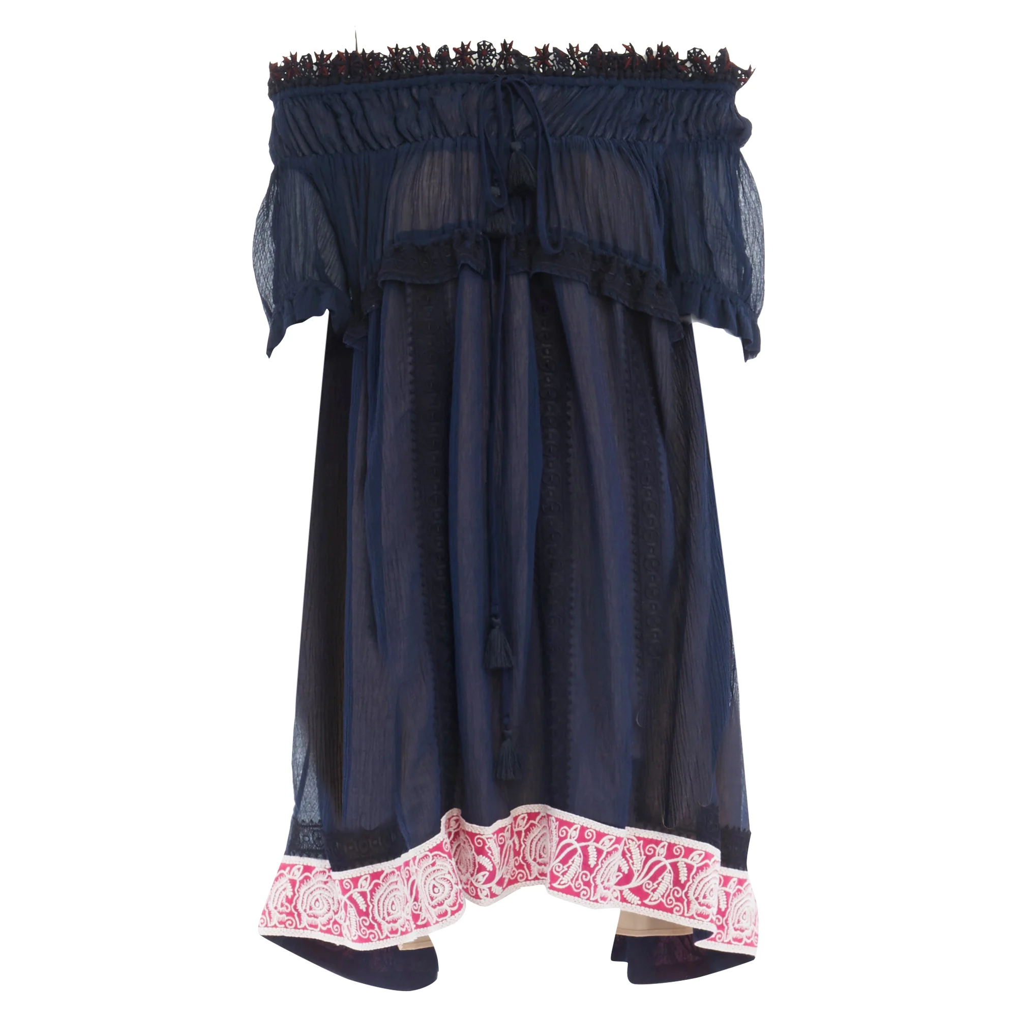 Women's Chloe embroidery lace trim off shoulder boho dress - Image 3