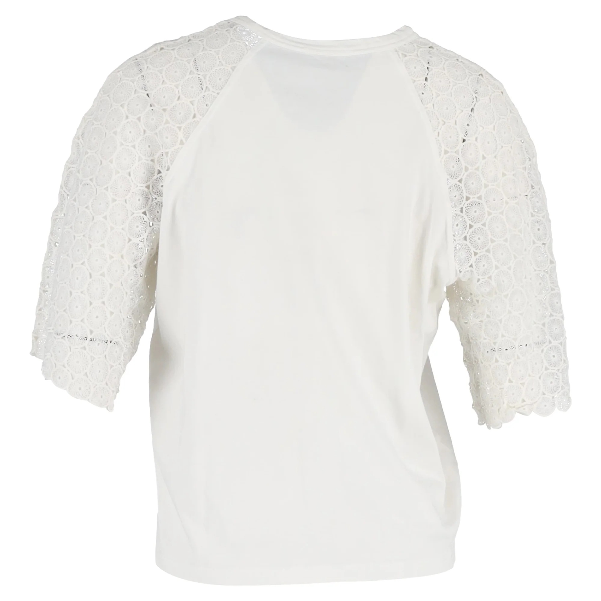 Women's Chloé Lace Sleeve Crewneck T-Shirt in White Cotton - Image 3