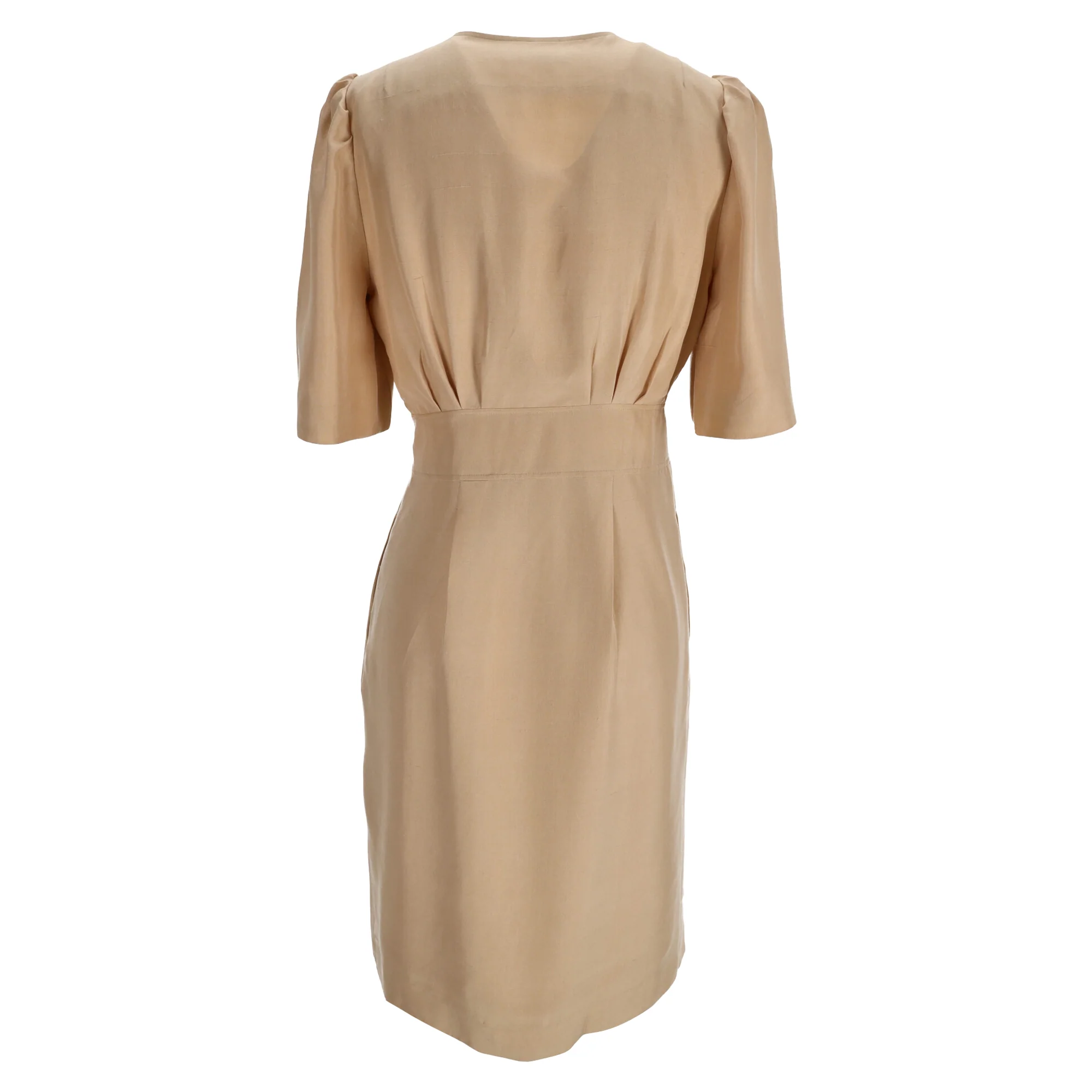 Women's Chloé V-Neck Short Sleeve Midi Dress in Beige Silk - Image 3