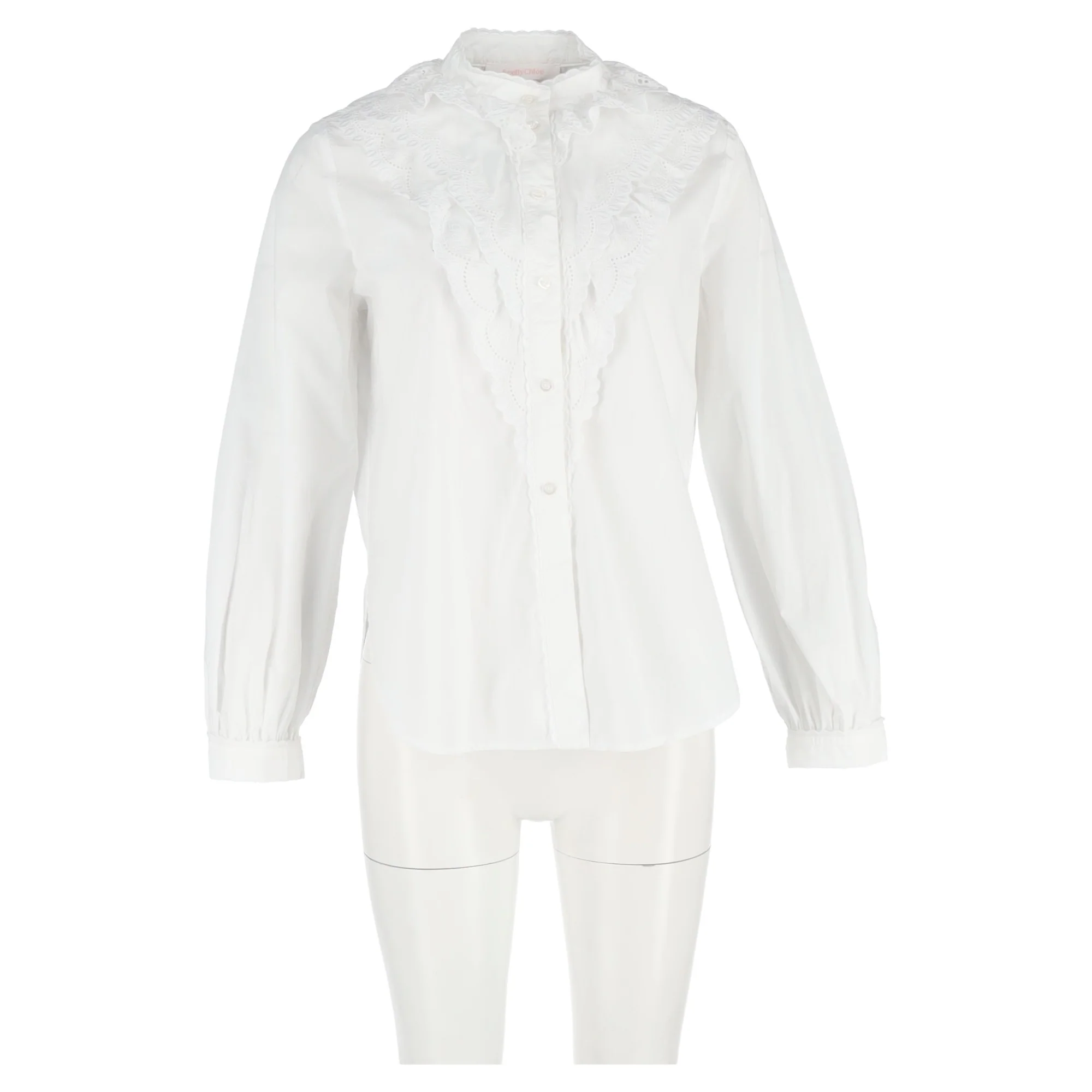 Women's See by Chloé Broderie Anglaise Flounces Shirt in White Cotton - Image 4