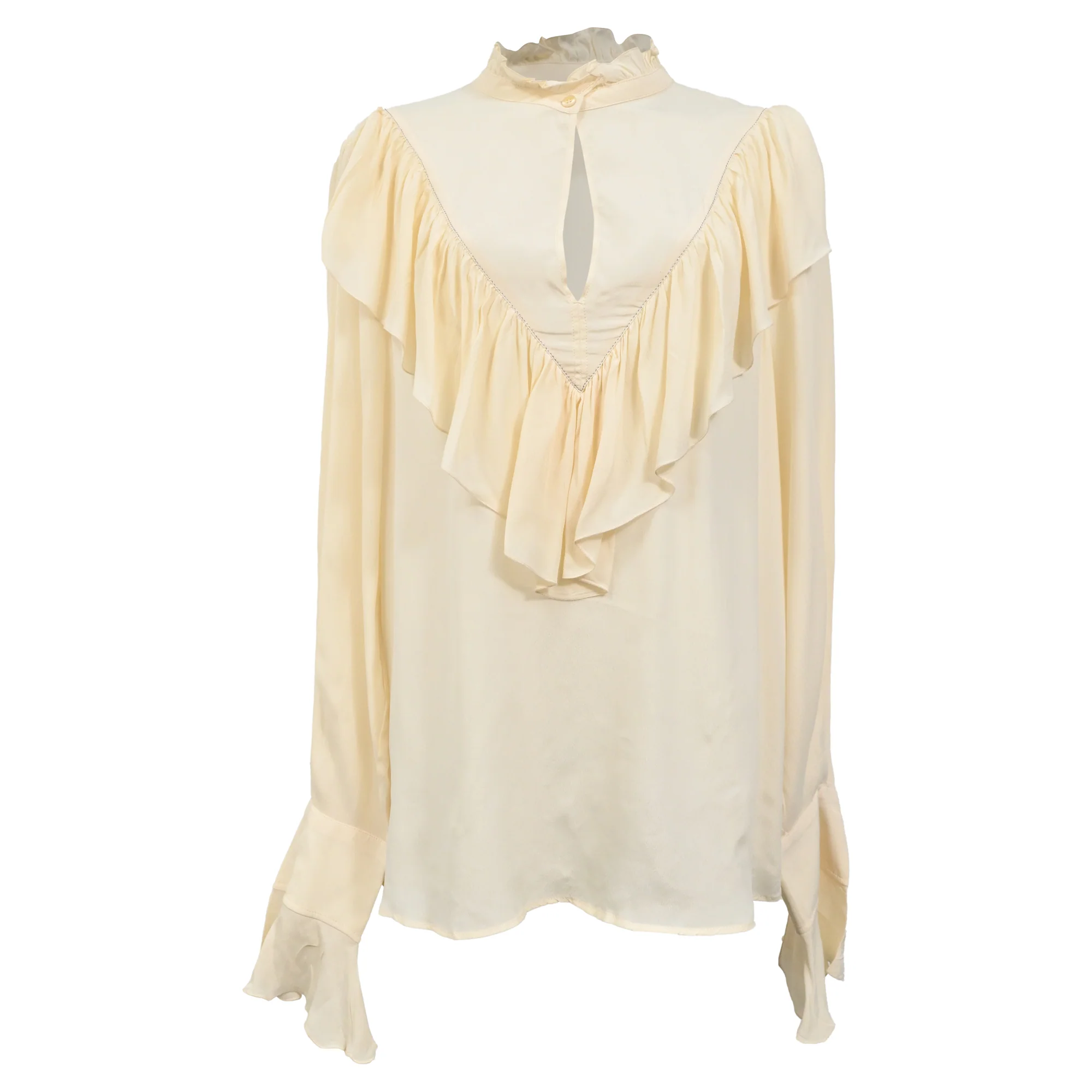 Women's See by Chloé Neo-Victorian Ruffled Blouse in Cream Silk