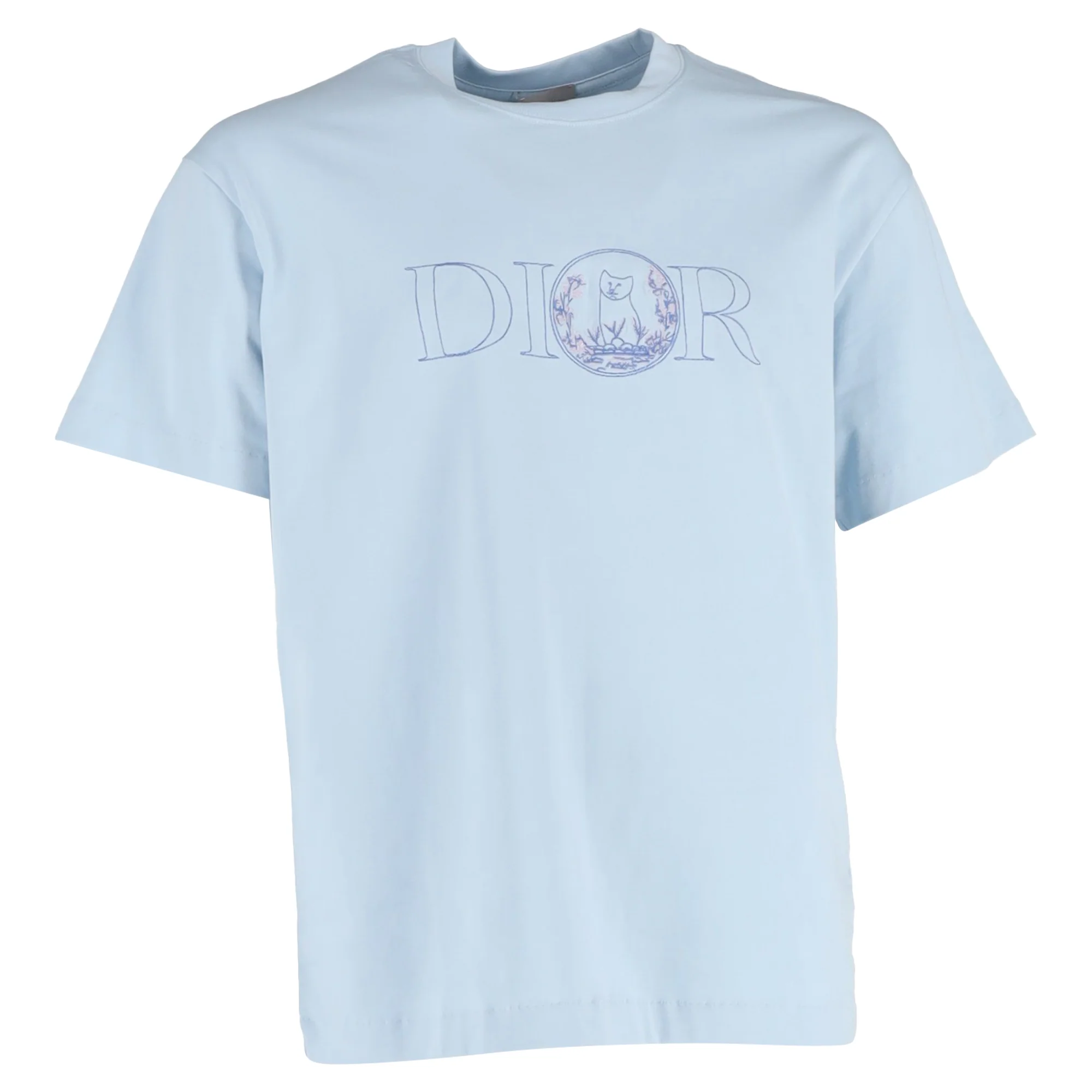 Men's Dior Hylton Nel SS25 Logo Printed T-Shirt in Light Blue Cotton