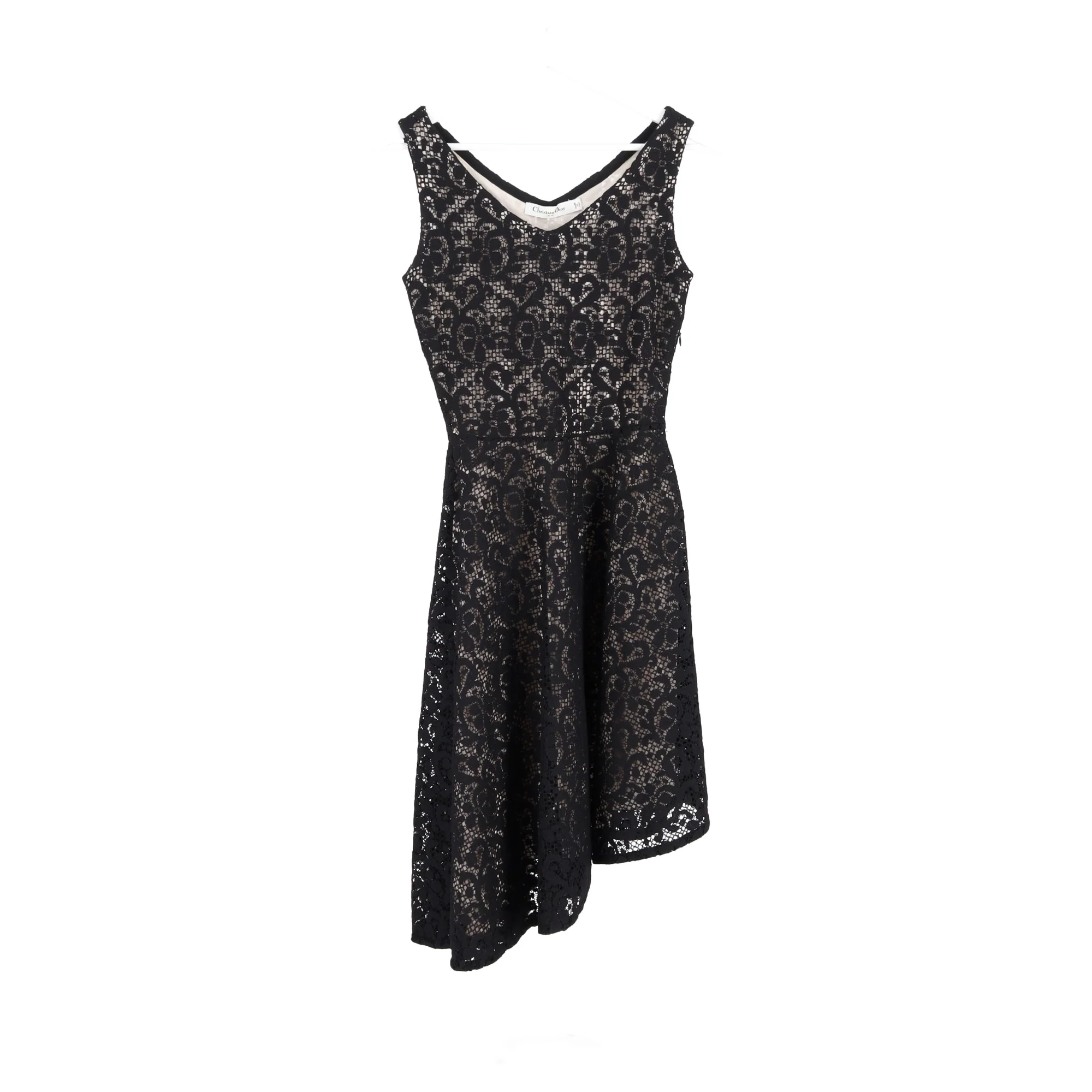 Women's Christian Dior Asymmetric Lace Dress in Black Polyester - Image 4