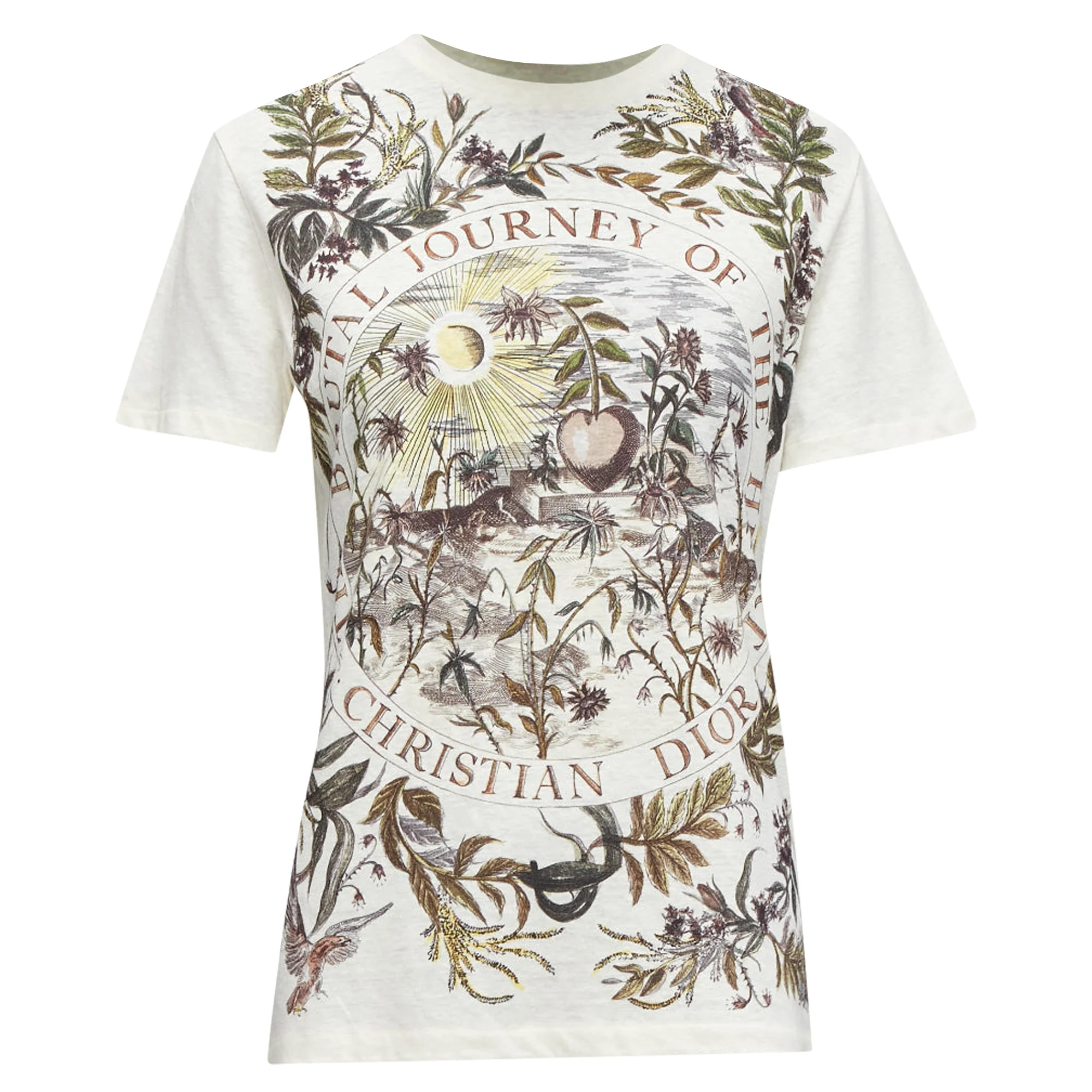 Women's Christian Dior Cotton Linen Brutal Journey Of The Heart Crew Tshirt