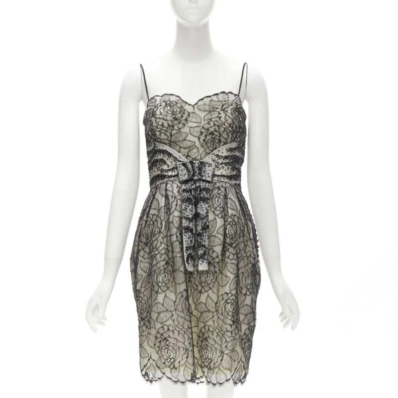 Women's Christian Dior John Galliano lace bead embellished bow dress - Image 7