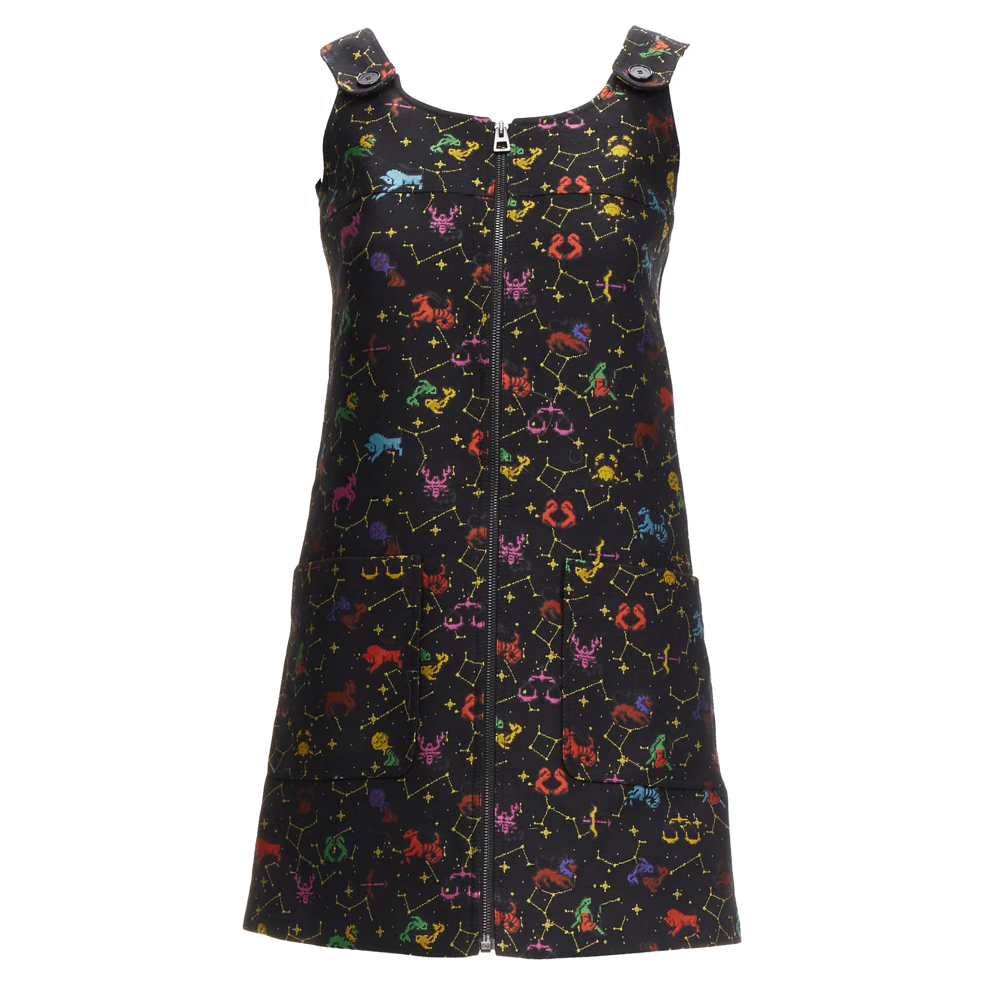 Women's Christian Dior pixel zodiac astrology jacquard zip mini dress