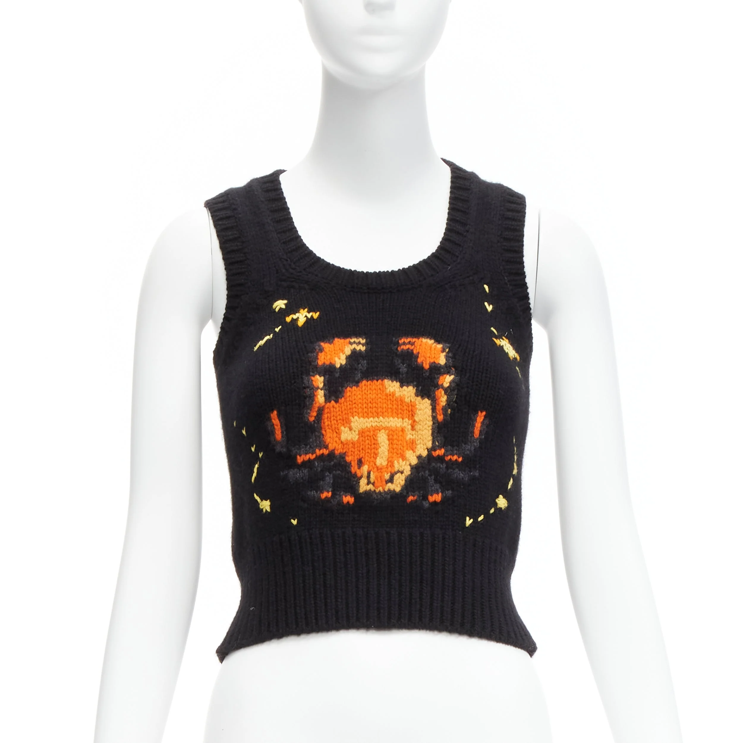 Women's Christian Dior Pixel Zodiac Cancer Cashmere Intarsia Cropped Vest - Image 7