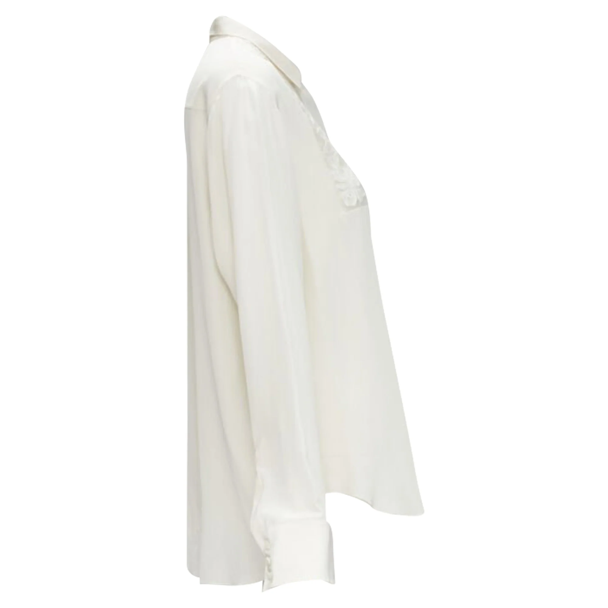 Women's Christian Dior silk sheer floral embroidery long sleeve shirt - Image 4