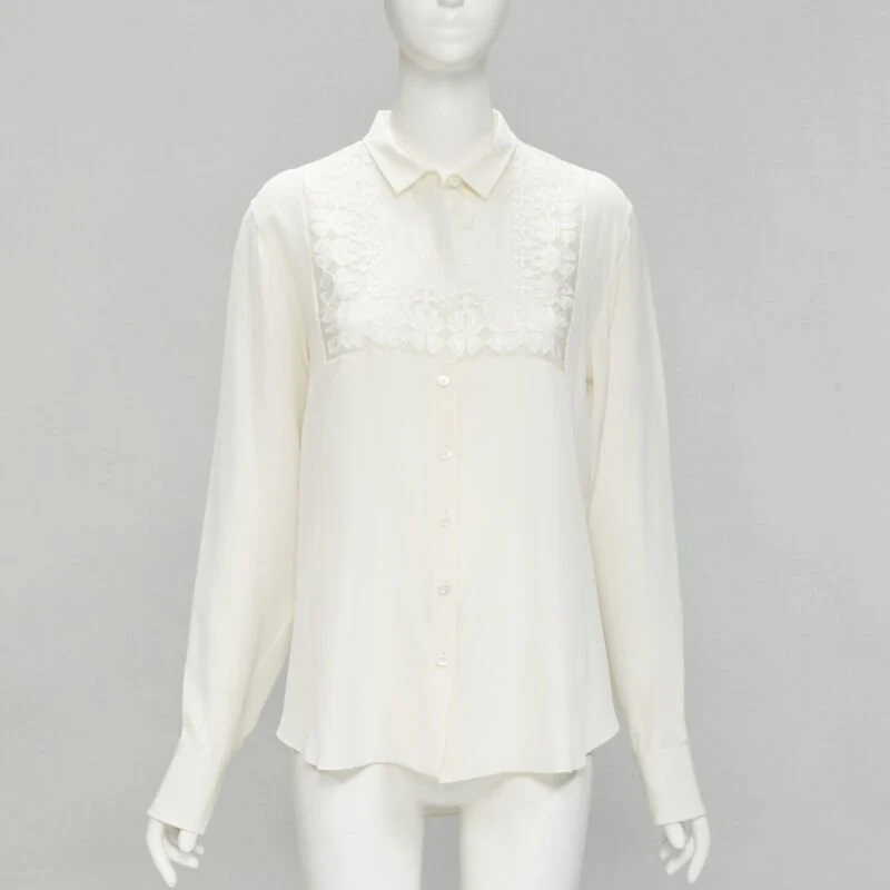 Women's Christian Dior silk sheer floral embroidery long sleeve shirt - Image 7