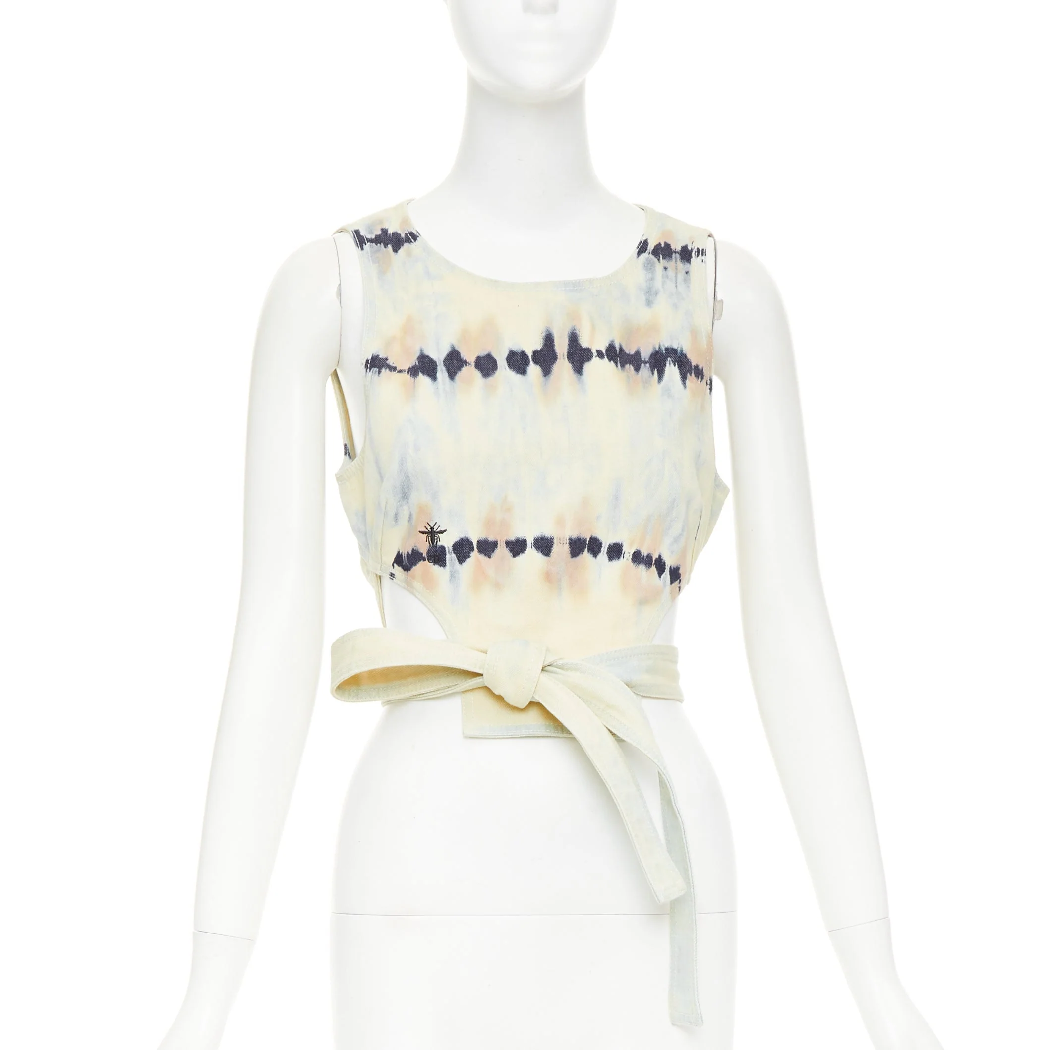 Women's Christian Dior tie dye cotton tie open back crop top
