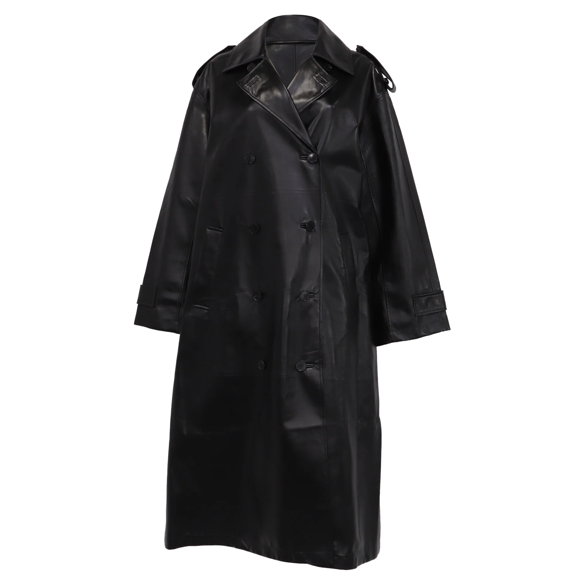 Women's Dior Double-Breasted Coat in Black Lambskin Leather