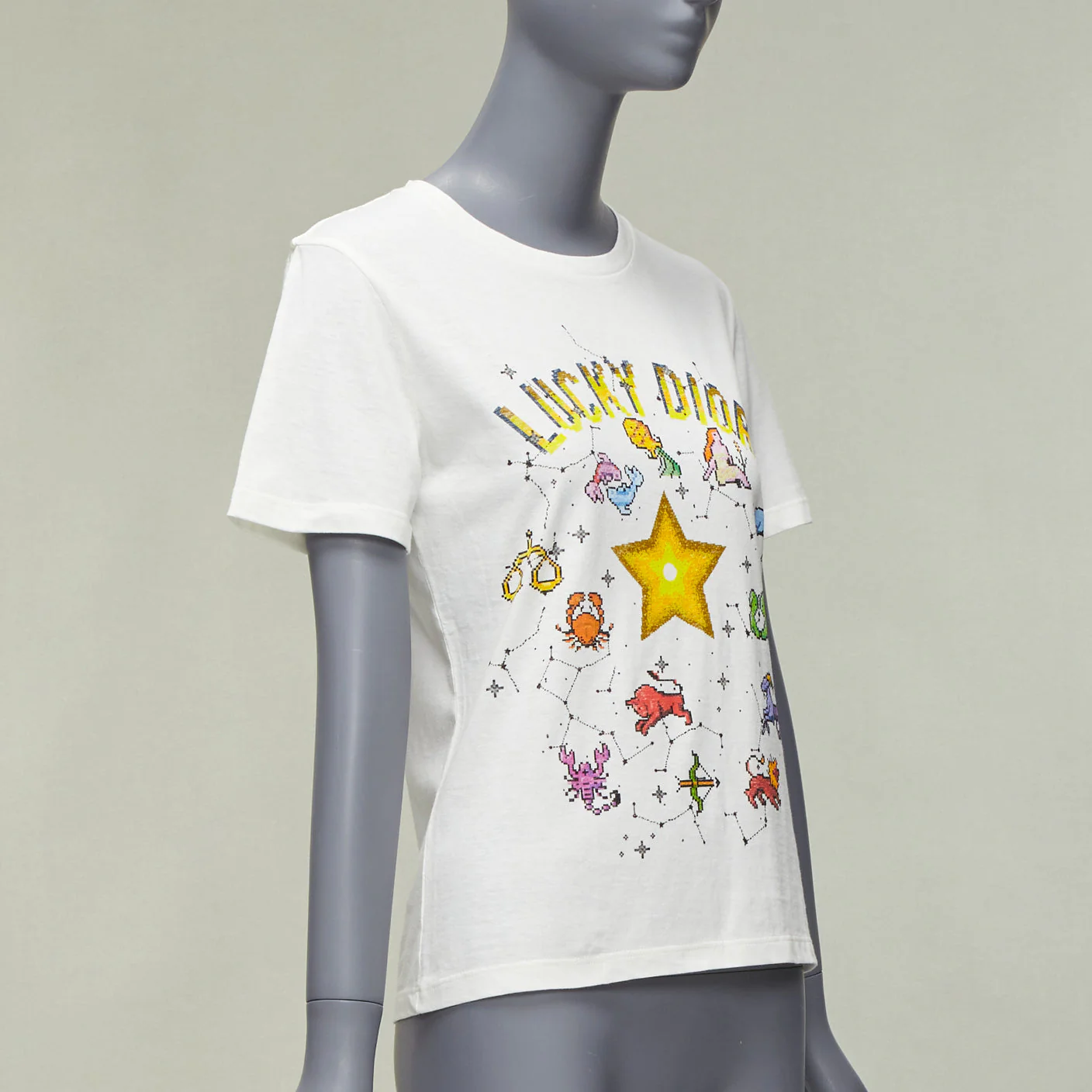 Women's Dior Lucky Dior Zodiac Pixel Print Cotton Linen Short Sleeve Tshirt - Image 9
