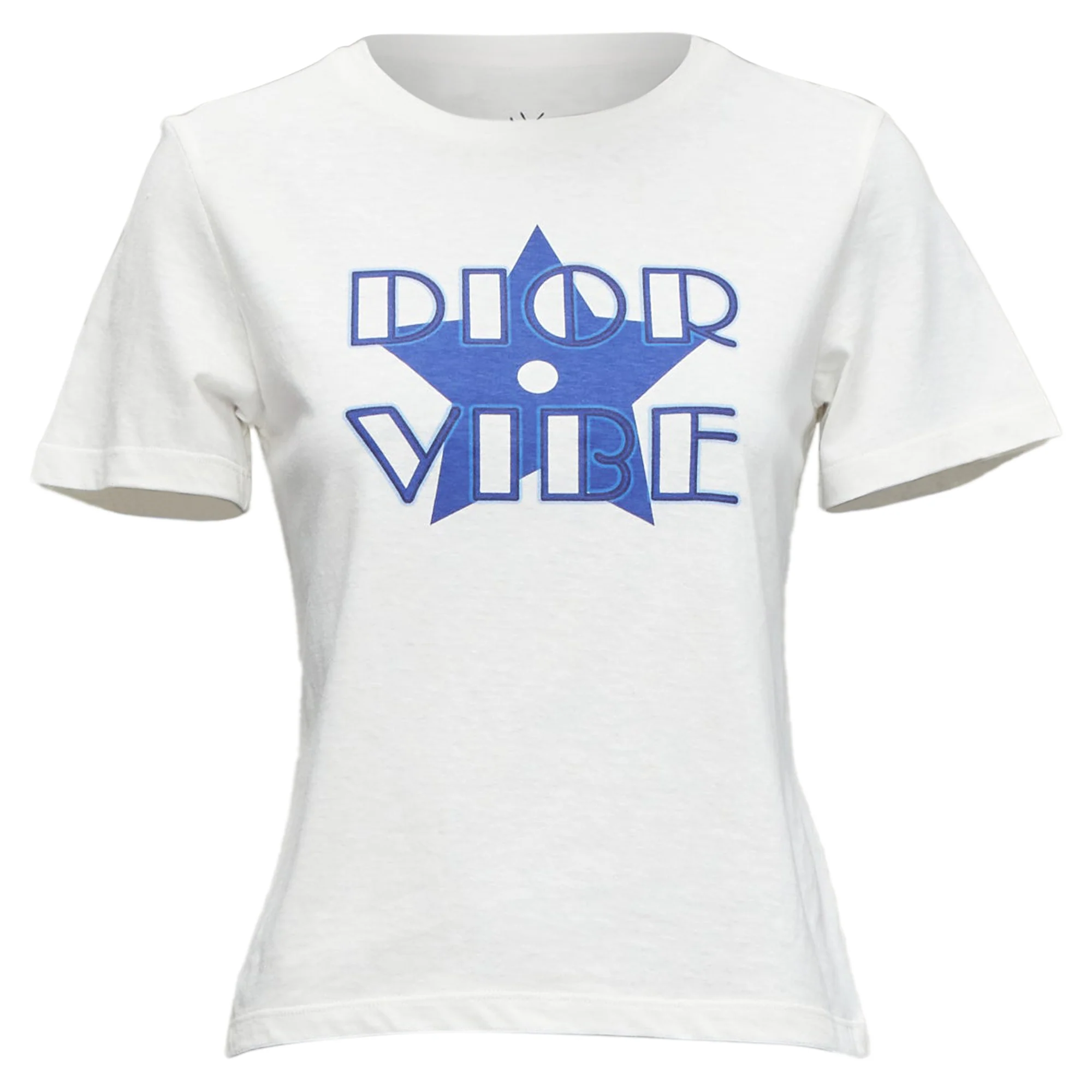 Women's Dior Vibe Star Logo Graphic Print Cotton Linen Short Sleeve Tshirt