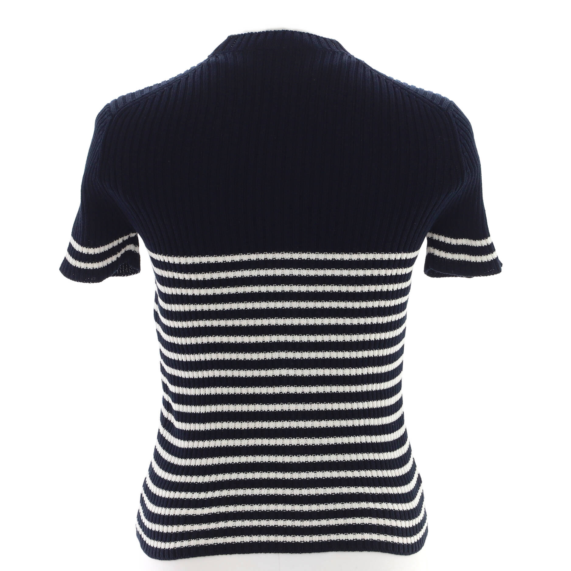 Women's Logo Striped Short Sleeve Crewneck Sweater Cotton - Image 2