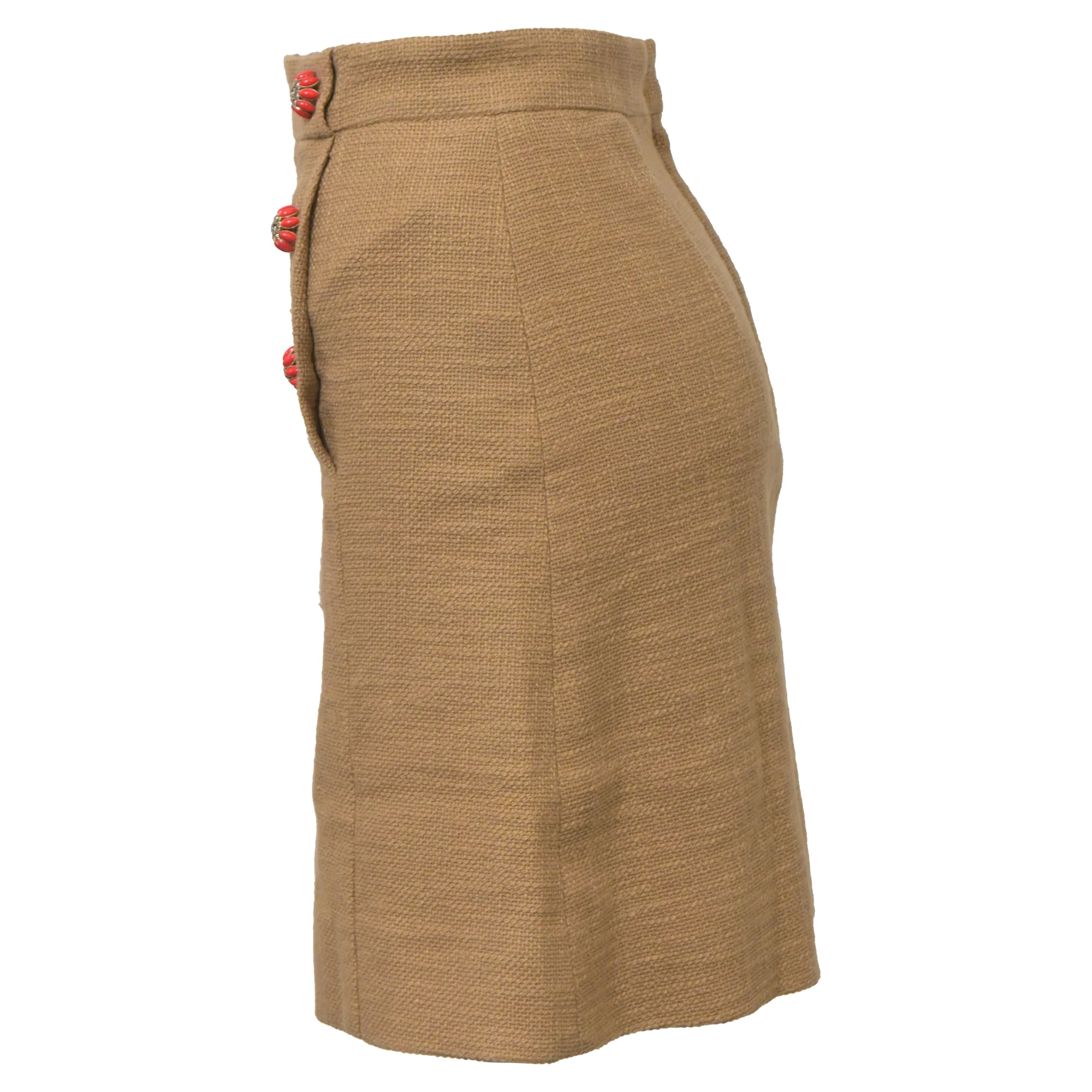 Women's Dolce and Gabbana Embellished Buttons Mini A-Line Skirt in Brown Wool - Image 2