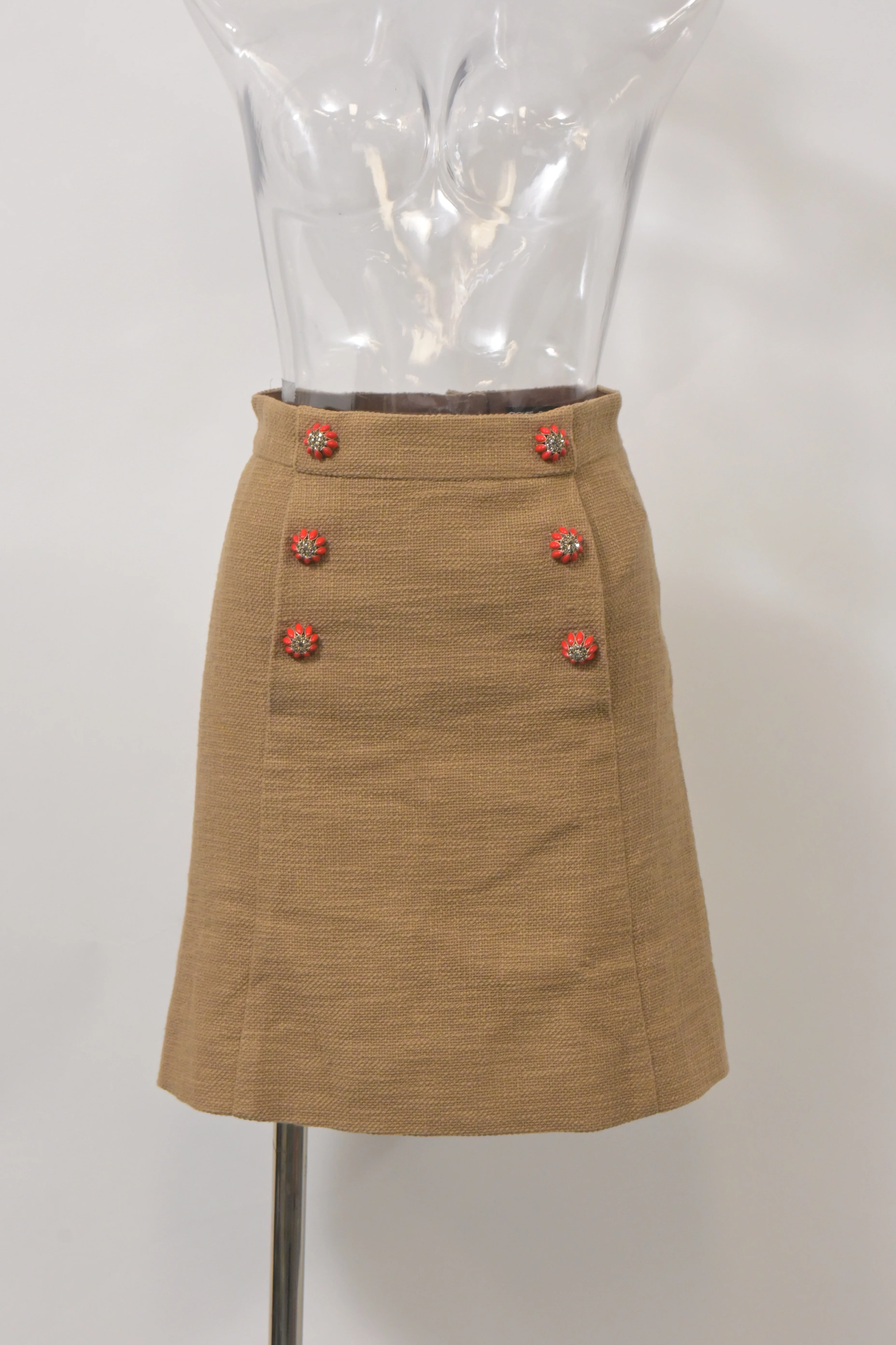 Women's Dolce and Gabbana Embellished Buttons Mini A-Line Skirt in Brown Wool - Image 5