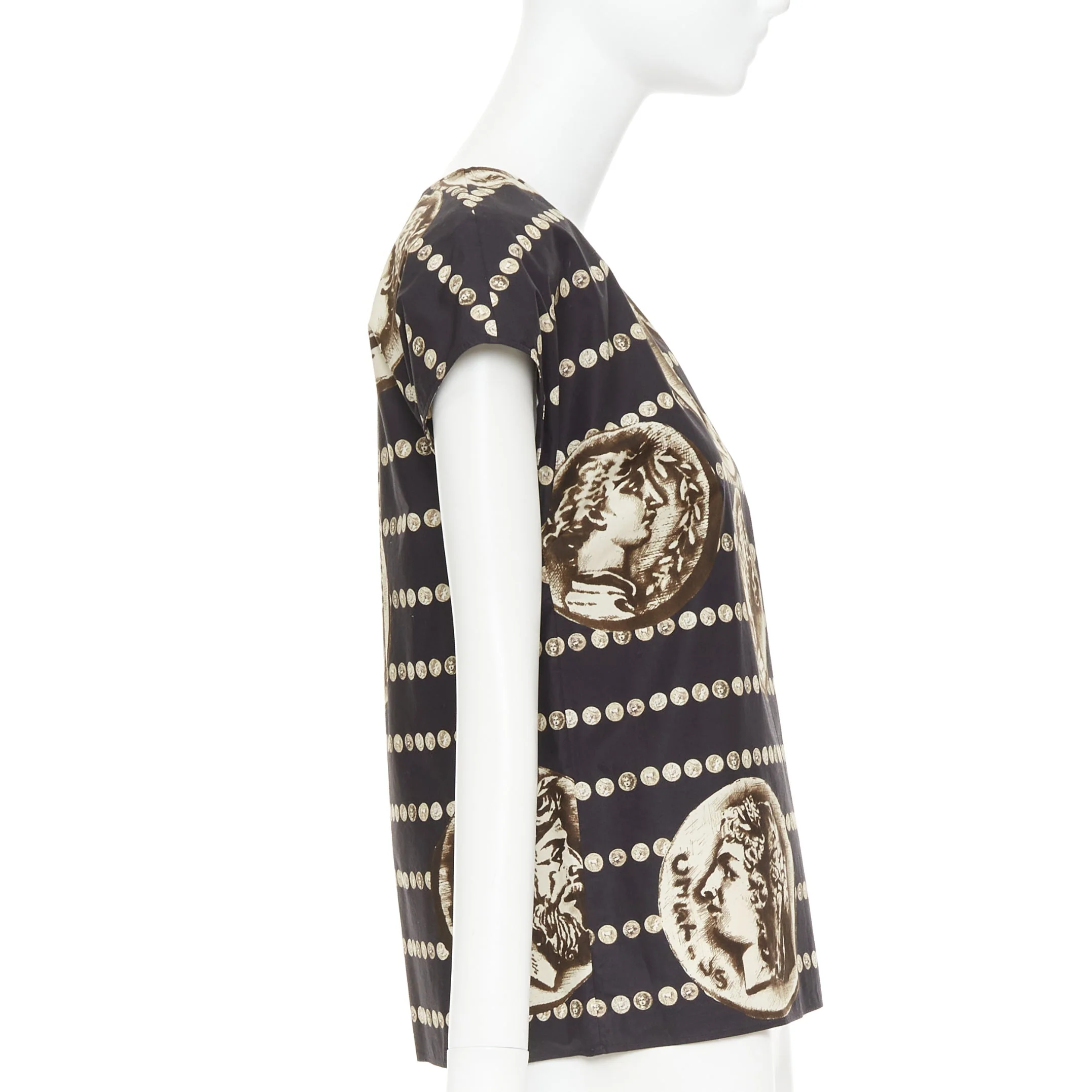 Women's Dolce Gabbana cotton roman coin print cap sleeves top - Image 4