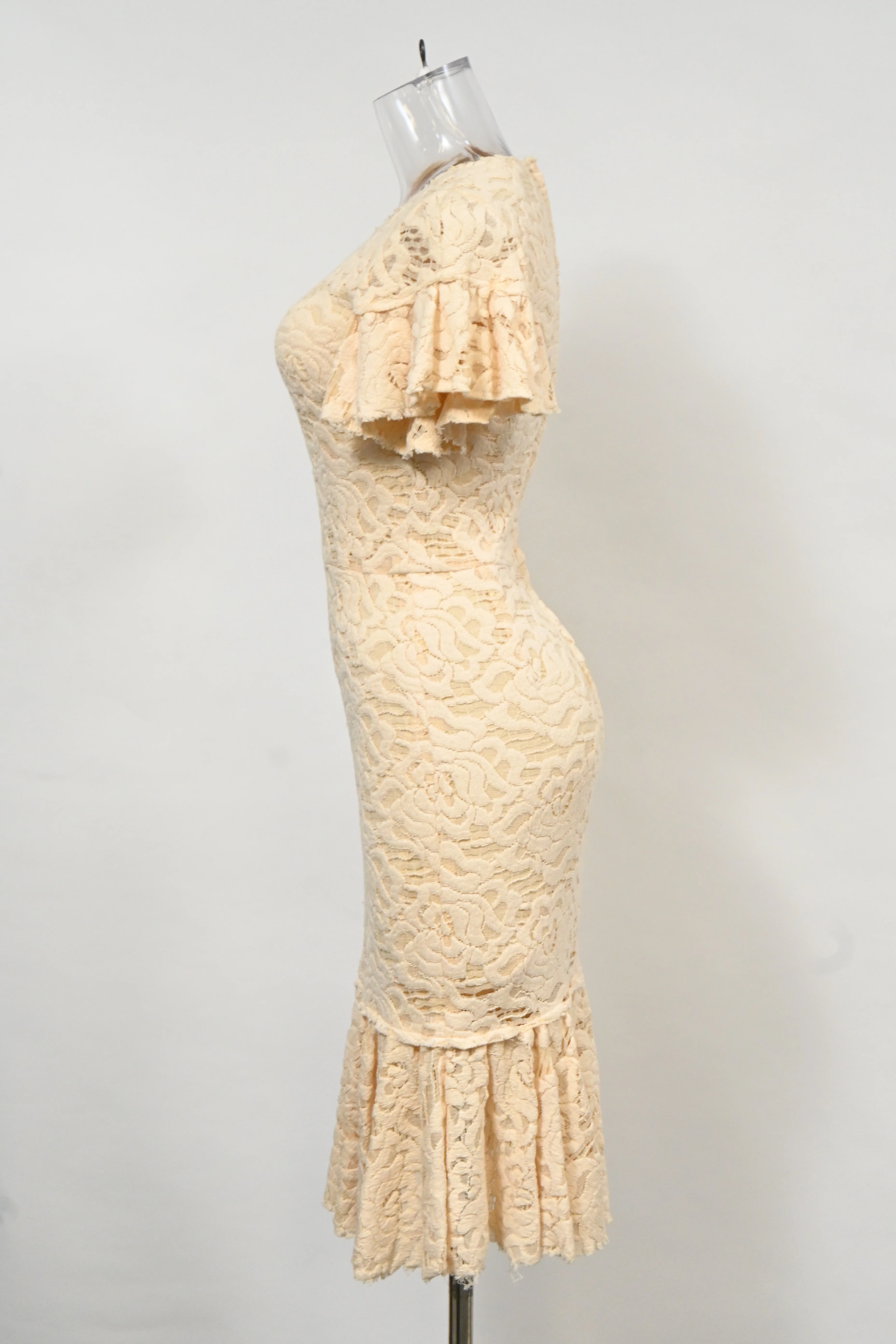 Women's Dolce & Gabbana Floral Lace Midi Dress in Cream Cotton - Image 3