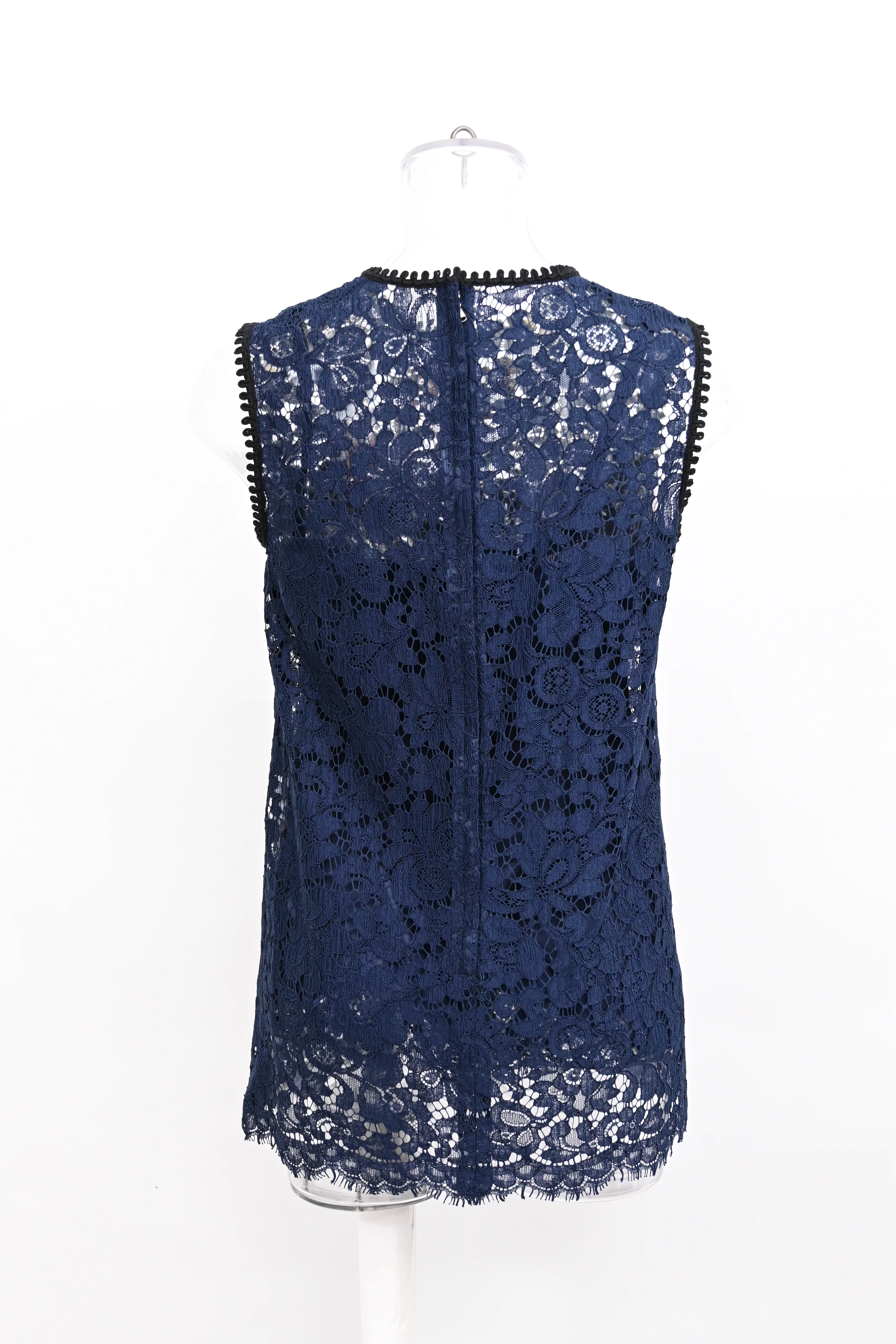 Women's Dolce & Gabbana Lace Sleeveless Blouse in Navy Blue Cotton - Image 8