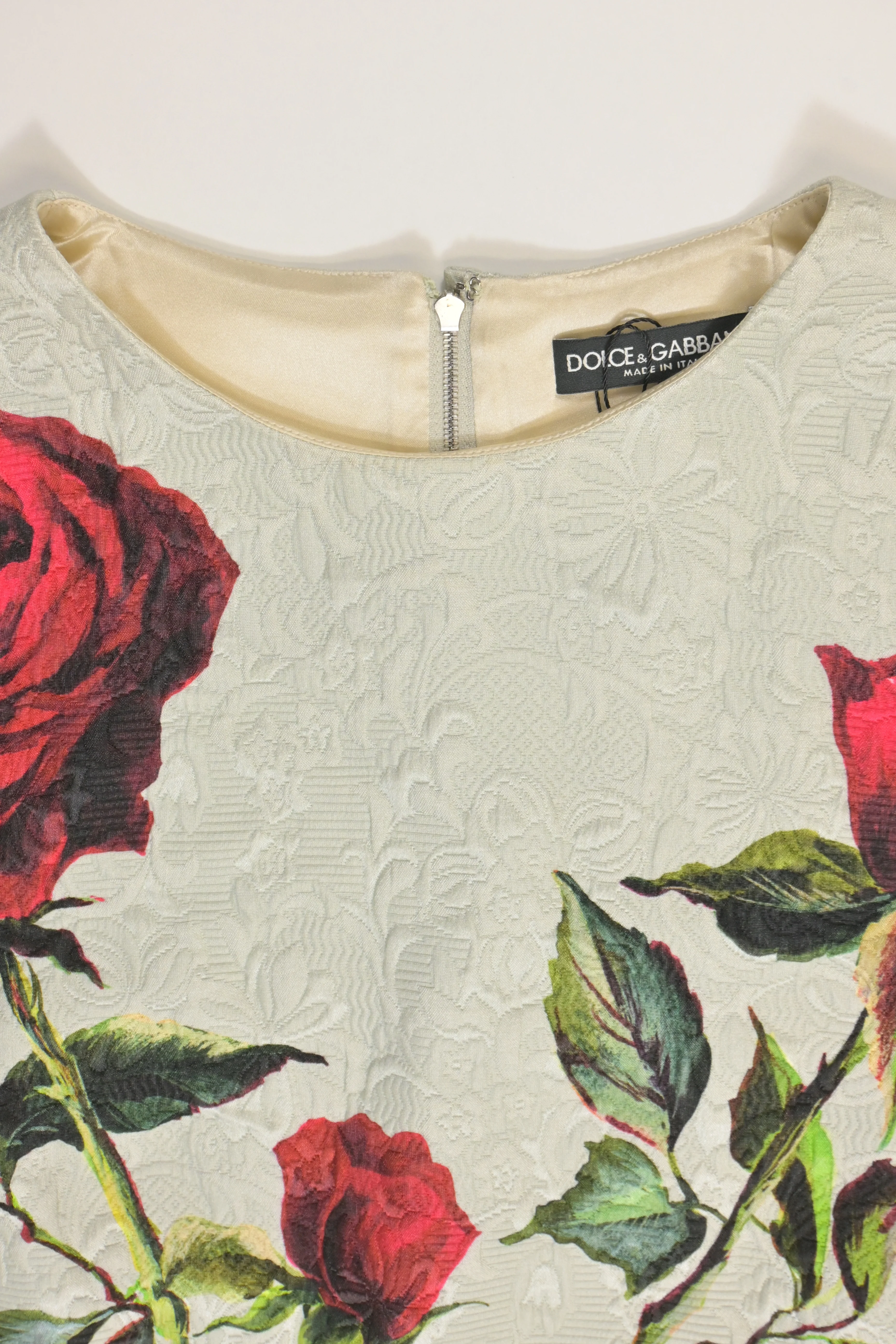 Women's Dolce & Gabbana Mini Rose Print Shift Dress in White Cotton - Image 10